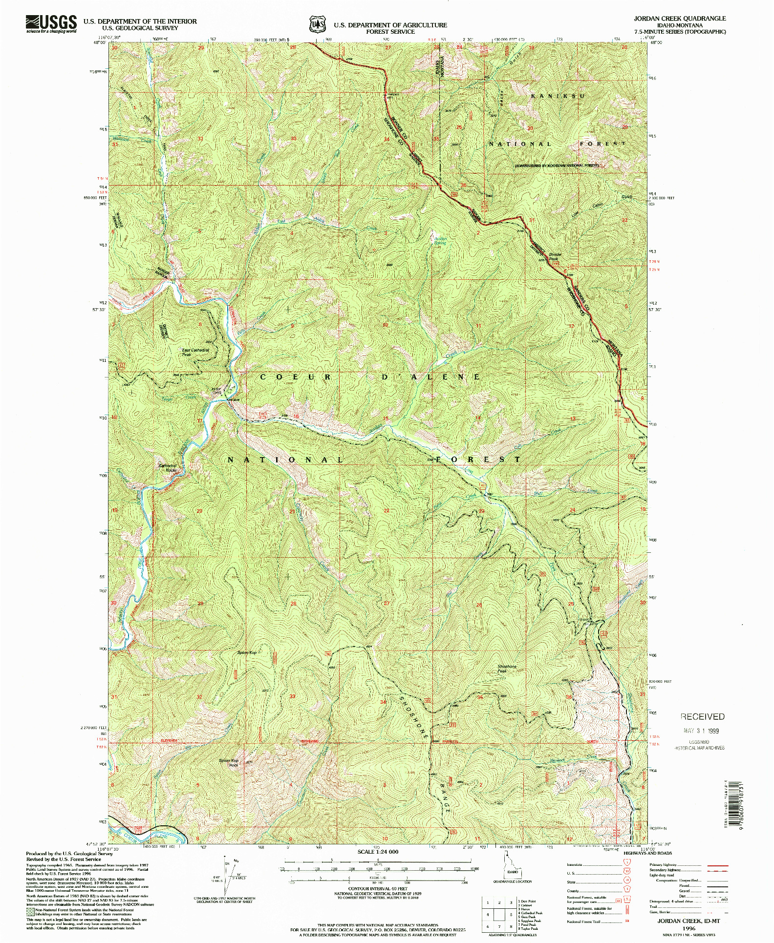 USGS 1:24000-SCALE QUADRANGLE FOR JORDAN CREEK, ID 1996