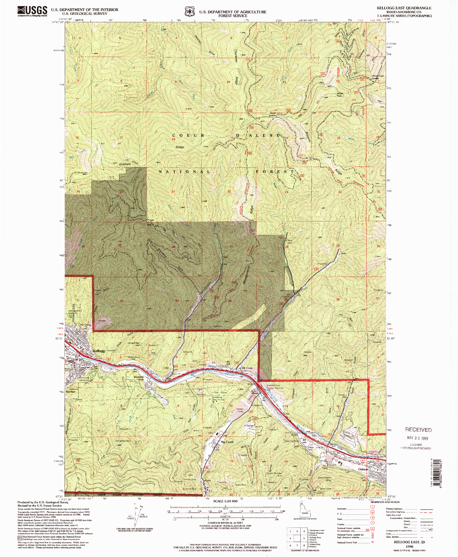 USGS 1:24000-SCALE QUADRANGLE FOR KELLOGG EAST, ID 1996