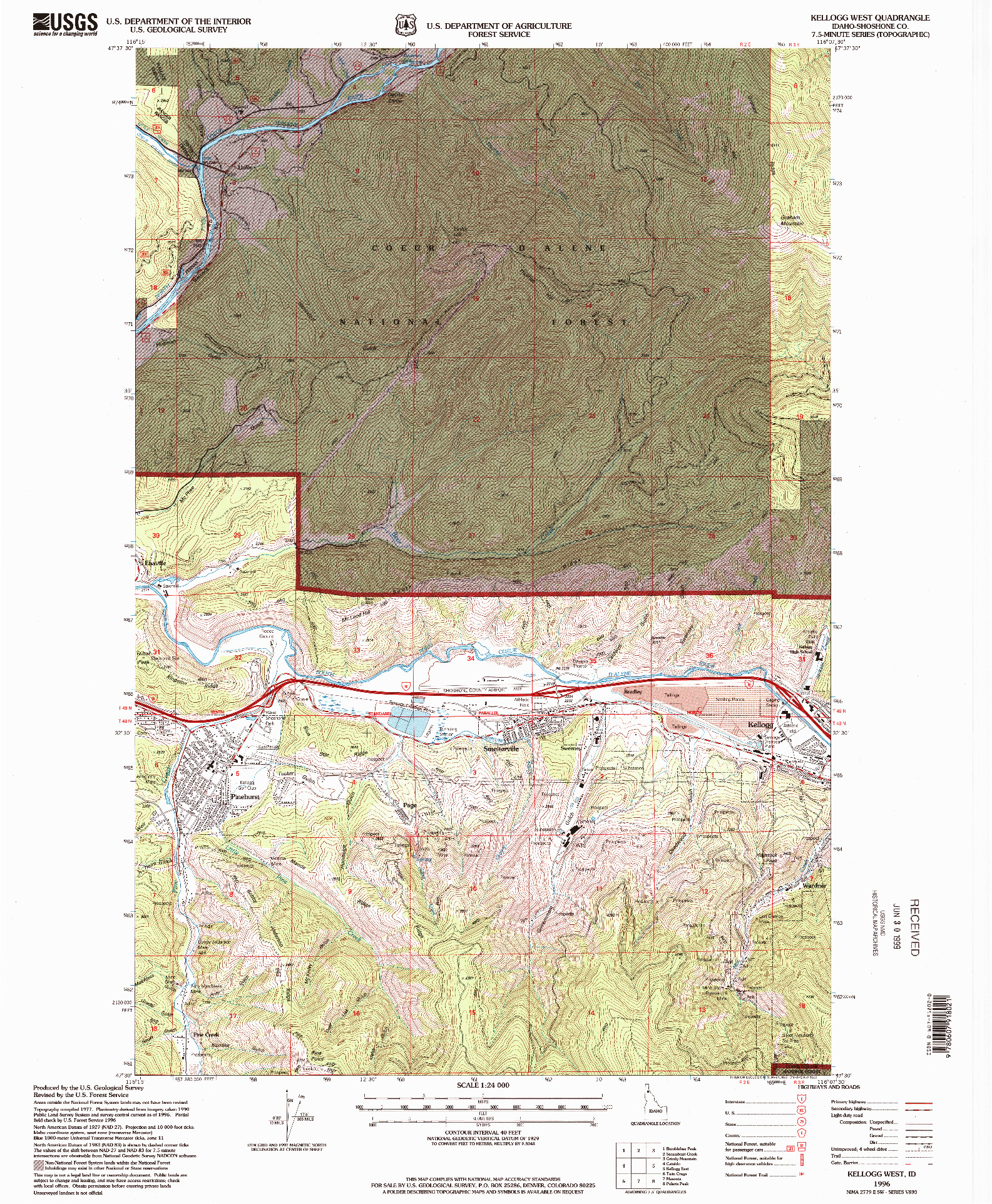USGS 1:24000-SCALE QUADRANGLE FOR KELLOGG WEST, ID 1996