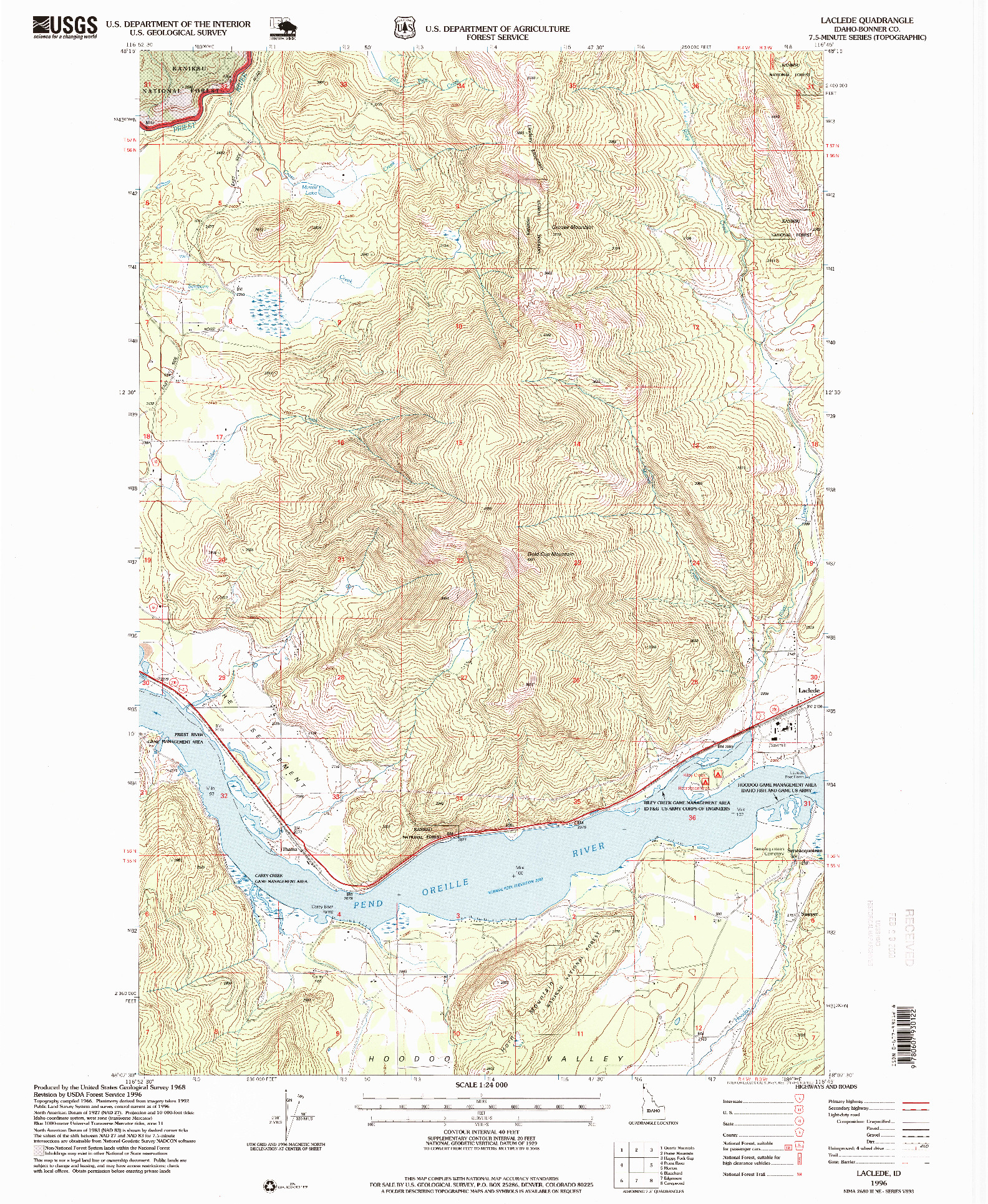 USGS 1:24000-SCALE QUADRANGLE FOR LACLEDE, ID 1996