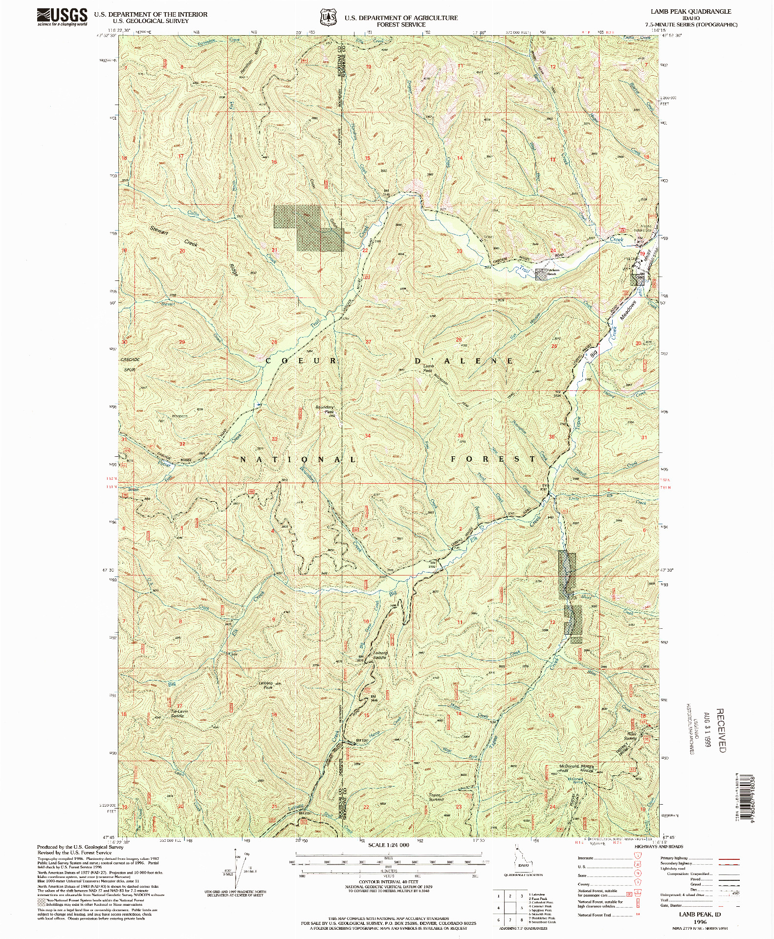 USGS 1:24000-SCALE QUADRANGLE FOR LAMB PEAK, ID 1996