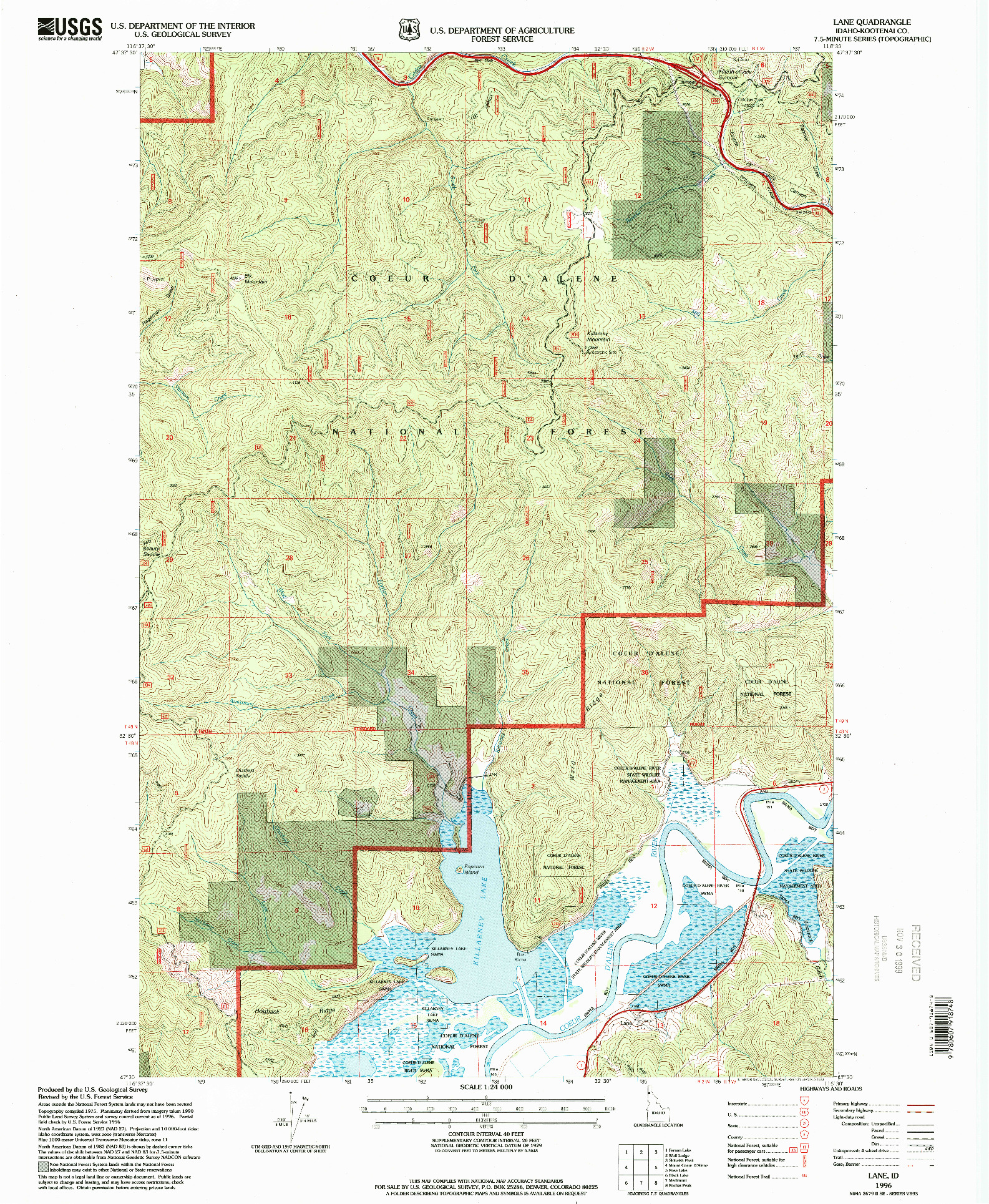 USGS 1:24000-SCALE QUADRANGLE FOR LANE, ID 1996