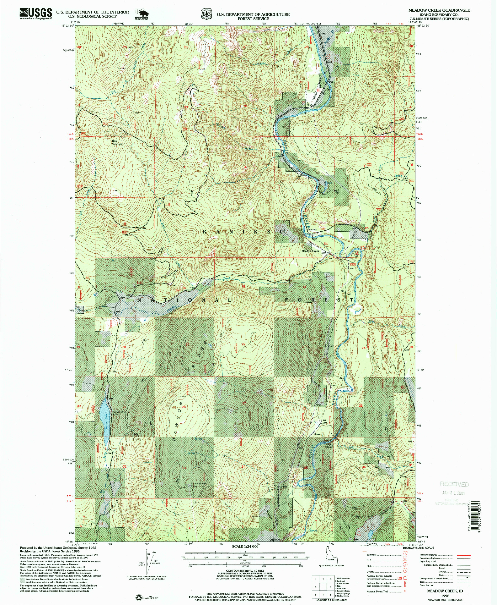 USGS 1:24000-SCALE QUADRANGLE FOR MEADOW CREEK, ID 1996