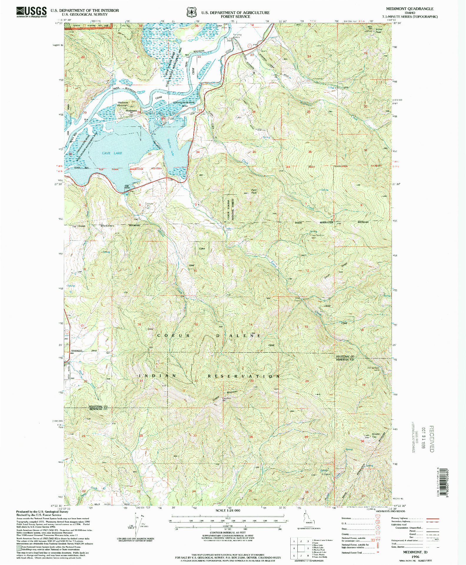 USGS 1:24000-SCALE QUADRANGLE FOR MEDIMONT, ID 1996