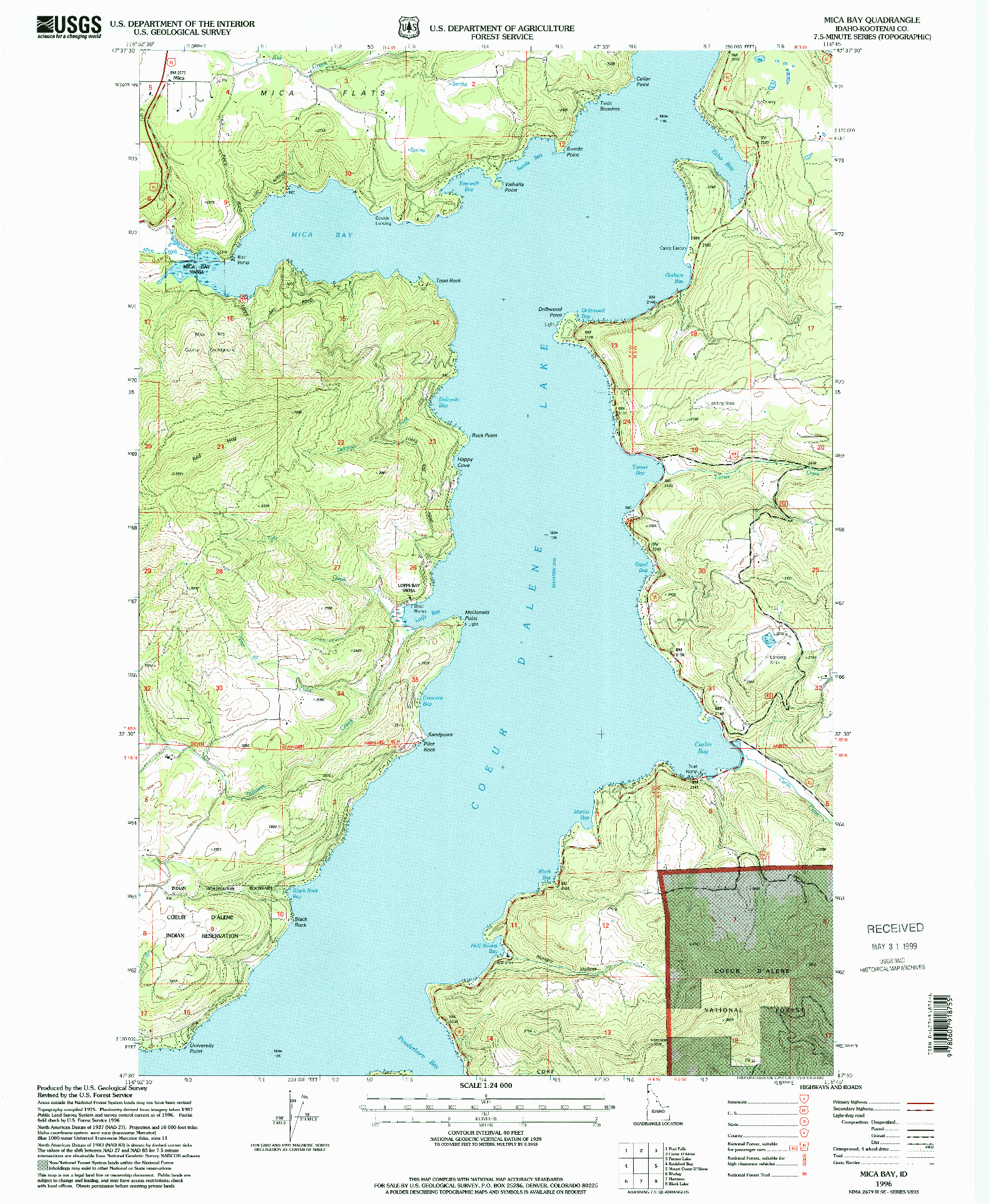 USGS 1:24000-SCALE QUADRANGLE FOR MICA BAY, ID 1996