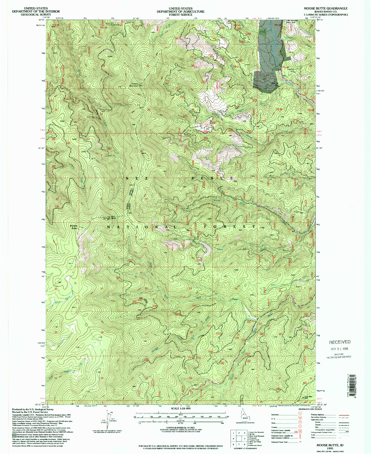 USGS 1:24000-SCALE QUADRANGLE FOR MOOSE BUTTE, ID 1995