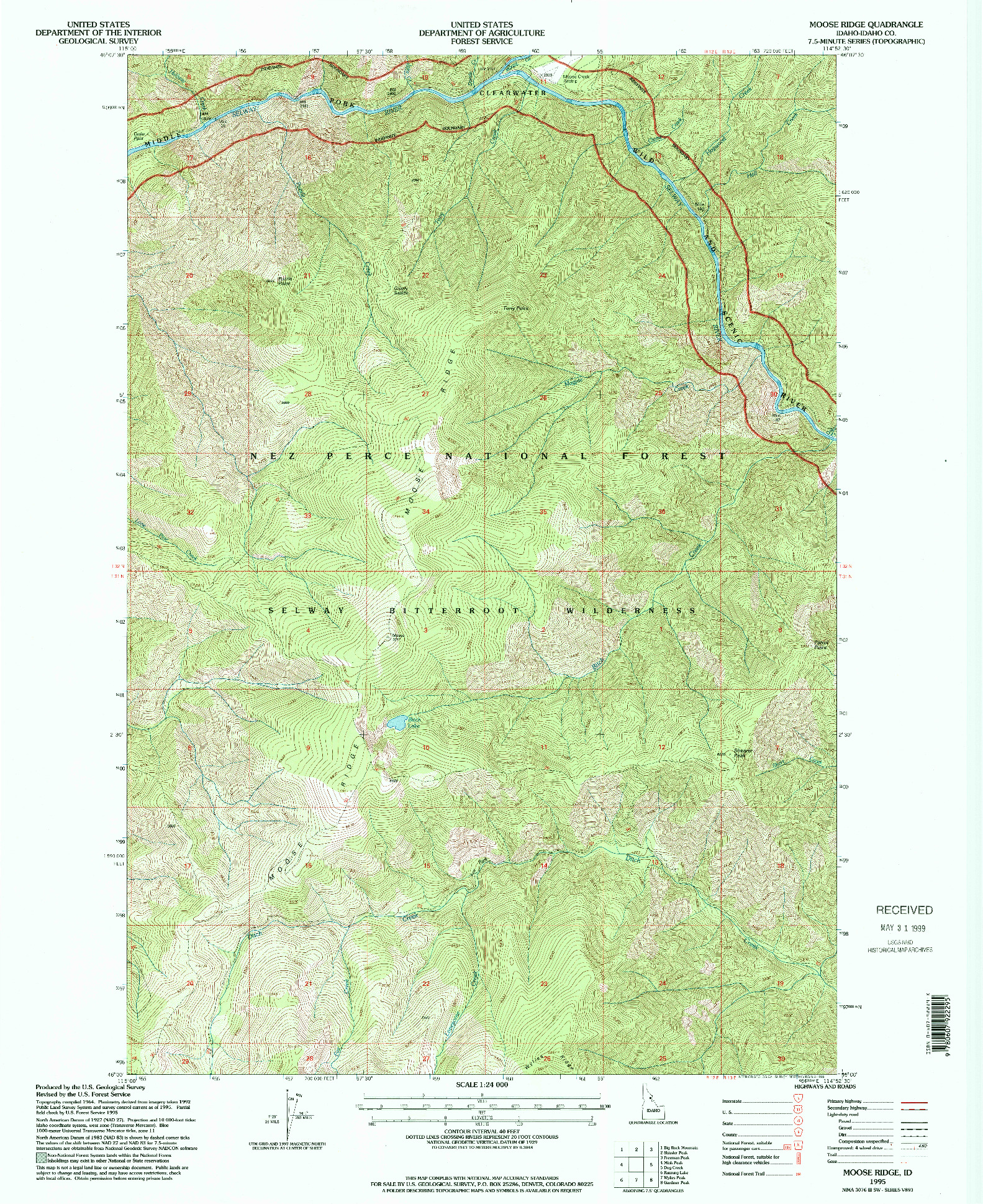 USGS 1:24000-SCALE QUADRANGLE FOR MOOSE RIDGE, ID 1995