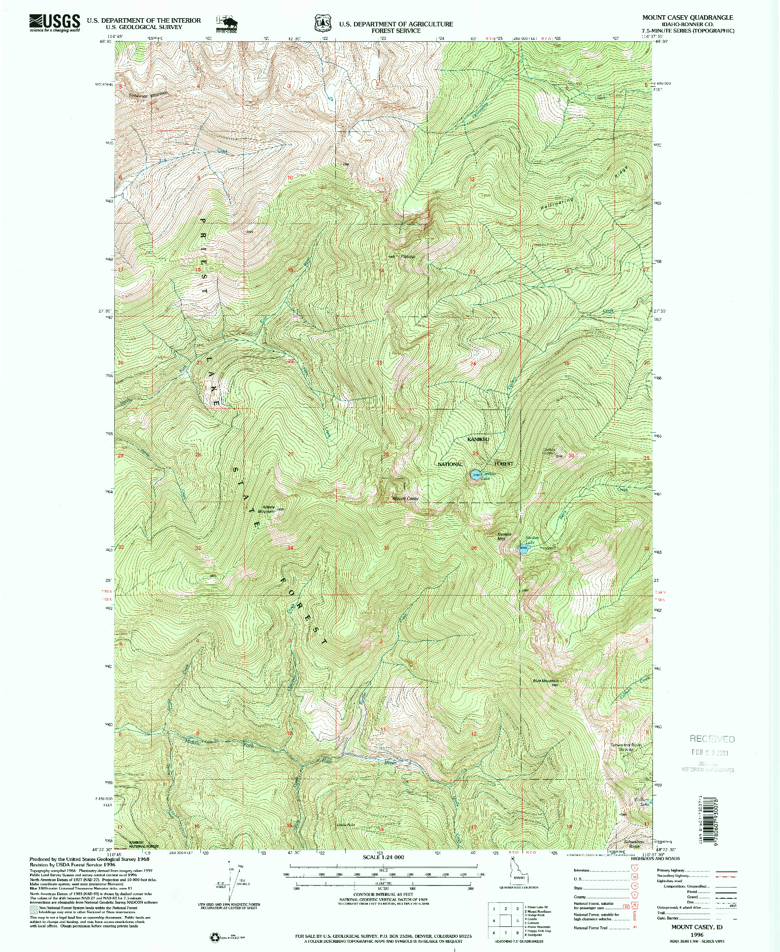 USGS 1:24000-SCALE QUADRANGLE FOR MOUNT CASEY, ID 1996