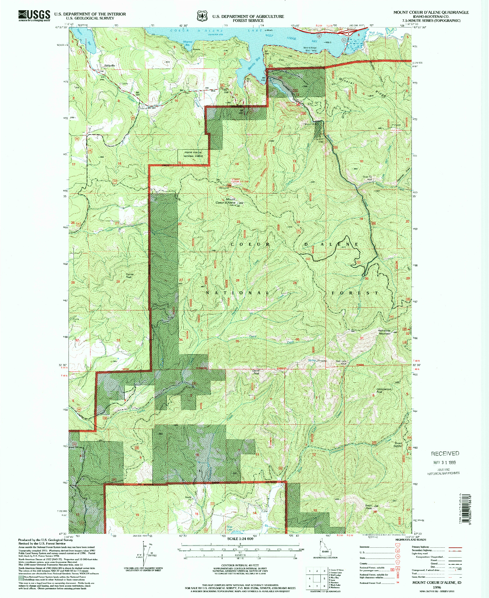 USGS 1:24000-SCALE QUADRANGLE FOR MOUNT COEUR D'ALENE, ID 1996