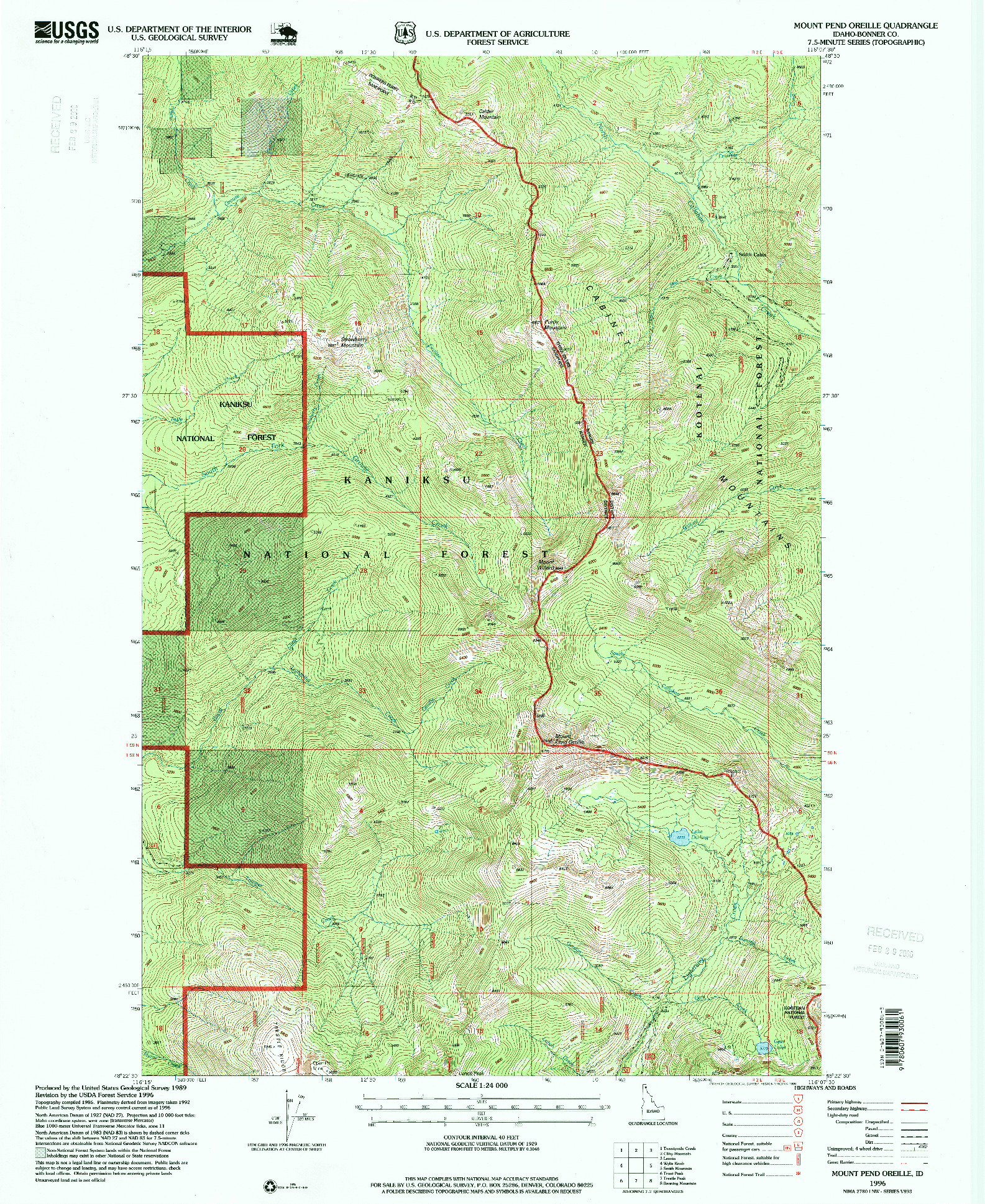 USGS 1:24000-SCALE QUADRANGLE FOR MOUNT PEND OREILLE, ID 1996