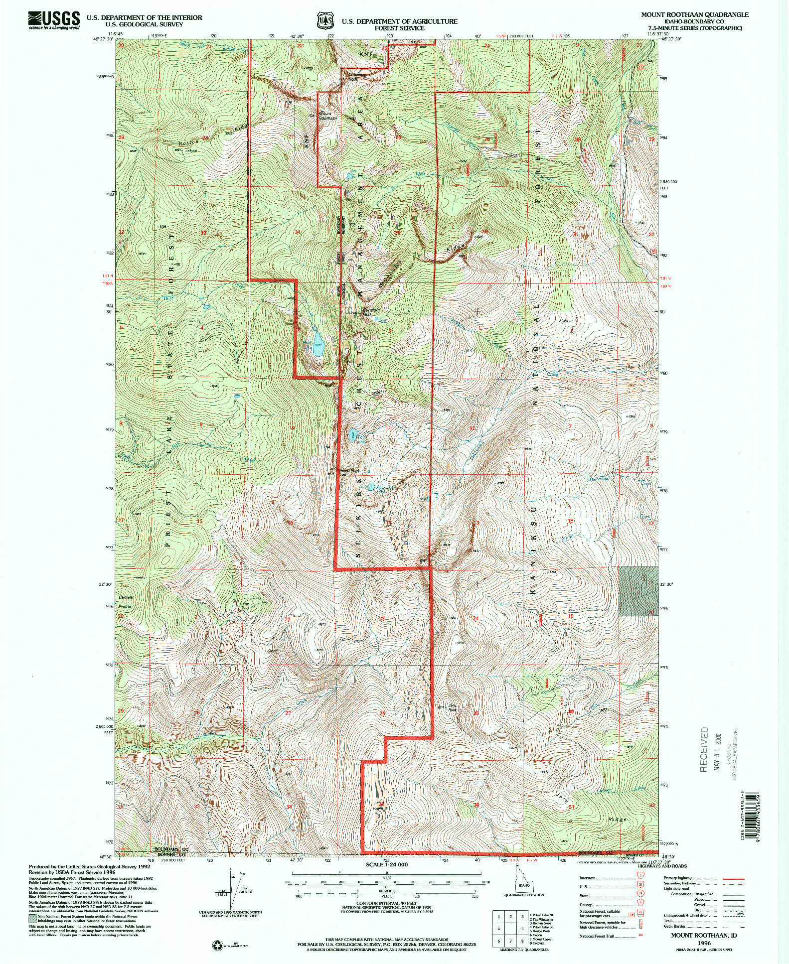USGS 1:24000-SCALE QUADRANGLE FOR MOUNT ROOTHAAN, ID 1996