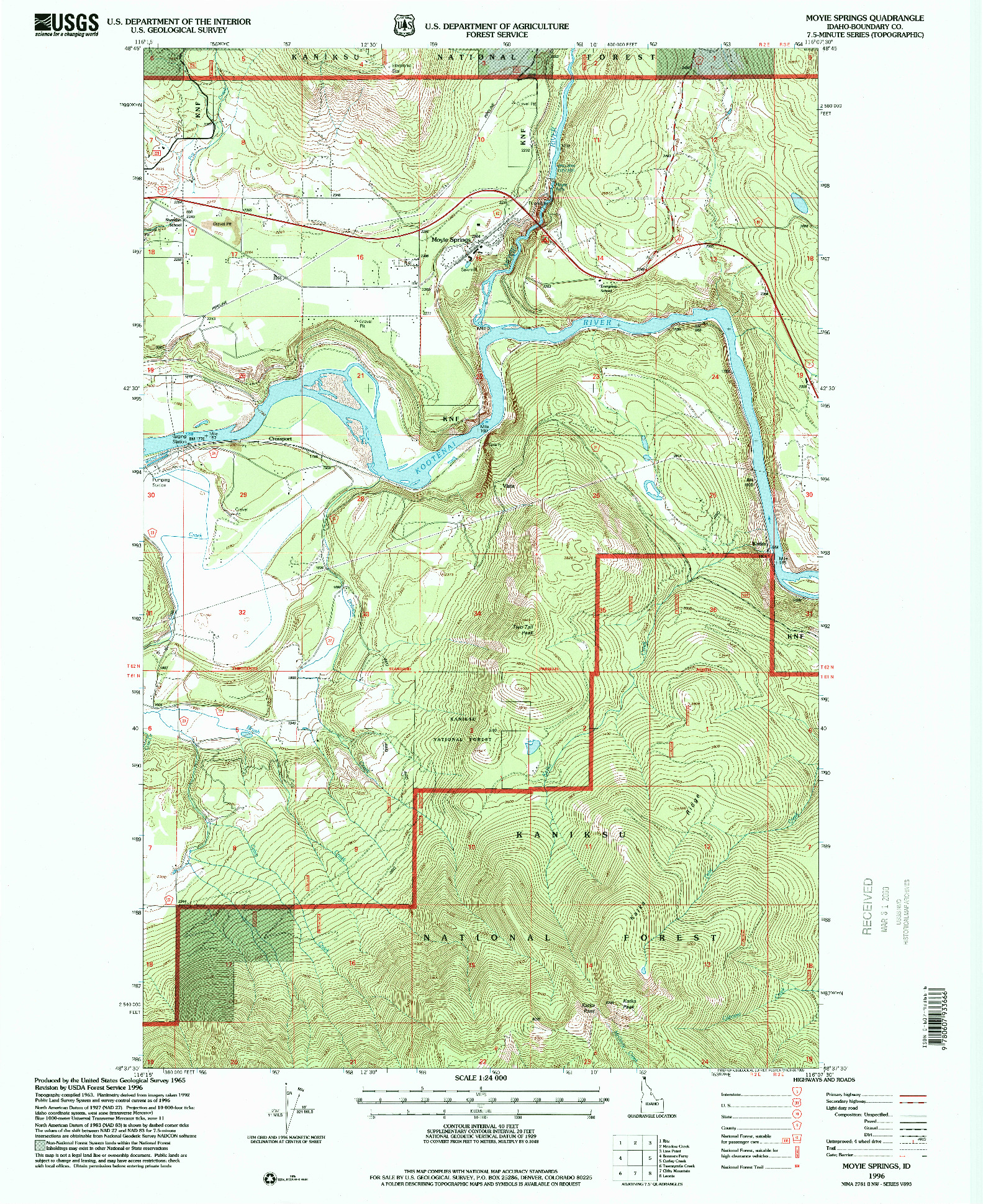 USGS 1:24000-SCALE QUADRANGLE FOR MOYIE SPRINGS, ID 1996