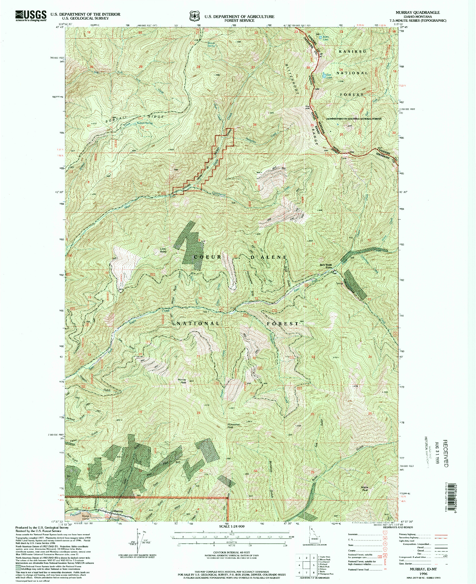 USGS 1:24000-SCALE QUADRANGLE FOR MURRAY, ID 1996