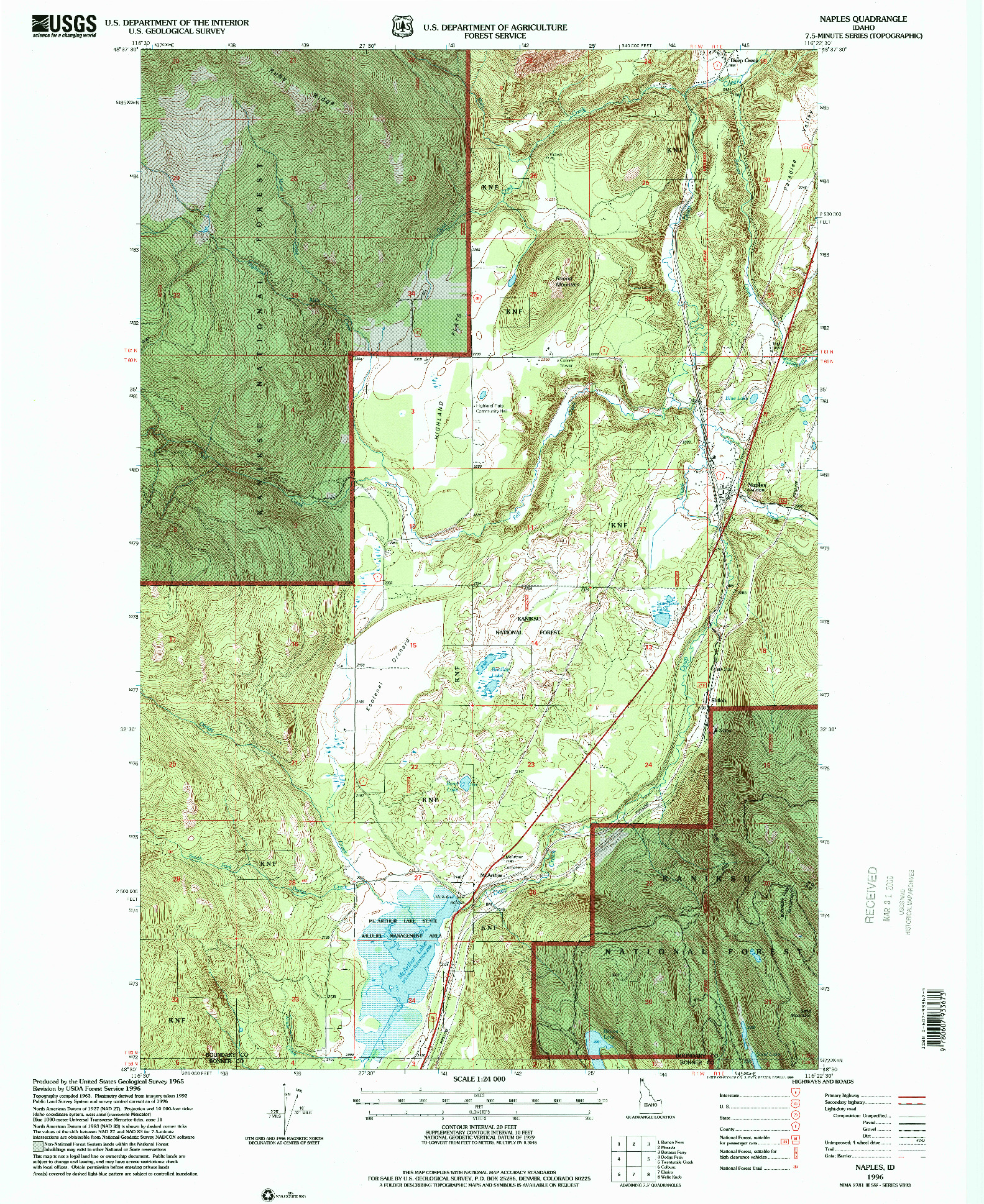 USGS 1:24000-SCALE QUADRANGLE FOR NAPLES, ID 1996