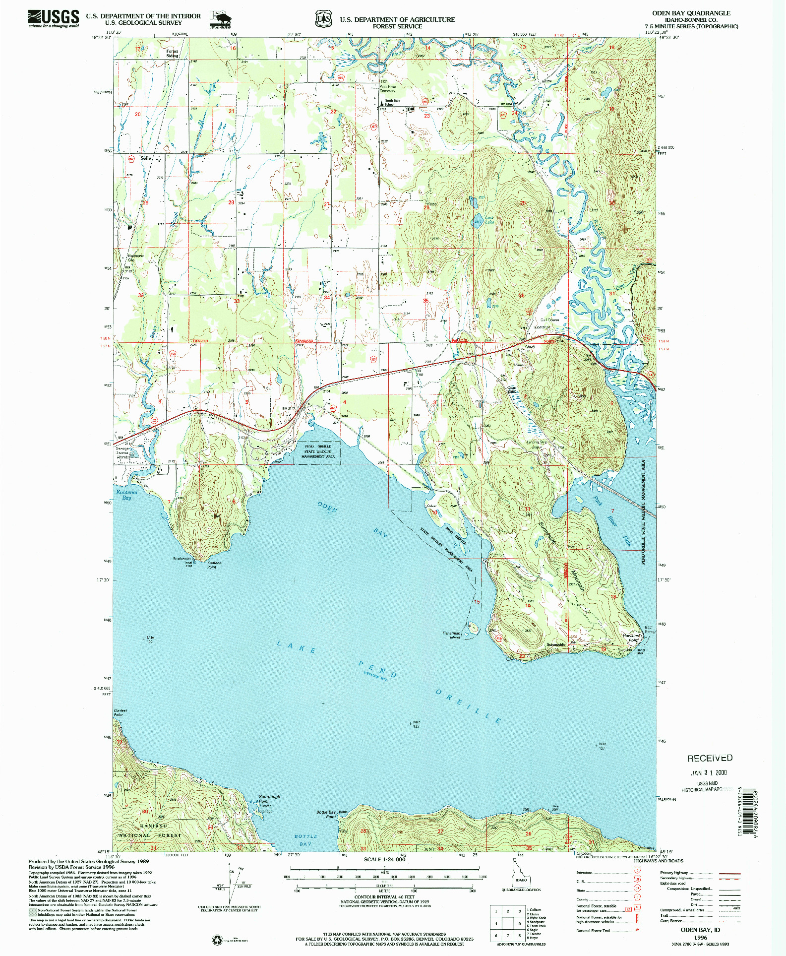 USGS 1:24000-SCALE QUADRANGLE FOR ODEN BAY, ID 1996