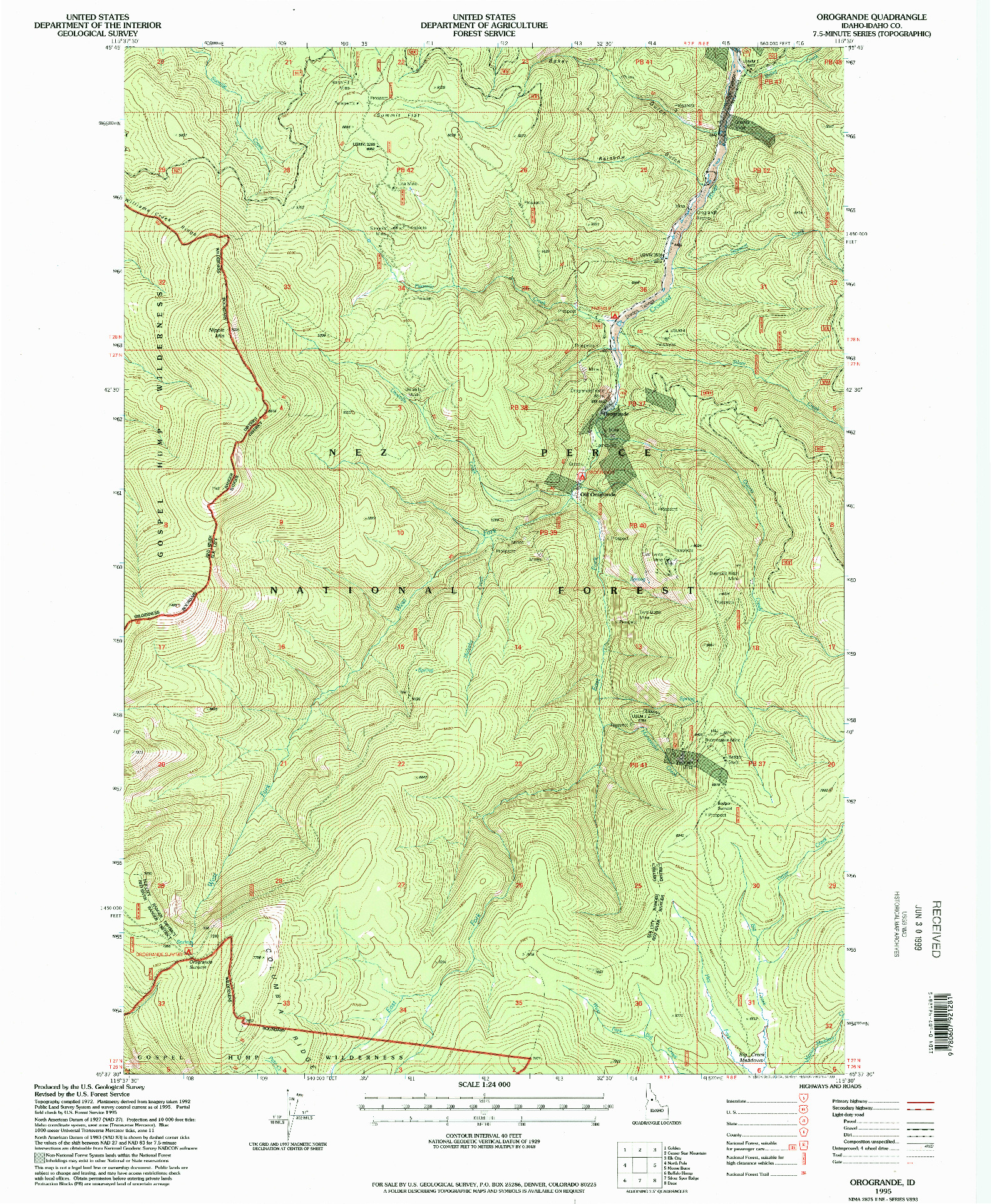 USGS 1:24000-SCALE QUADRANGLE FOR OROGRANDE, ID 1995