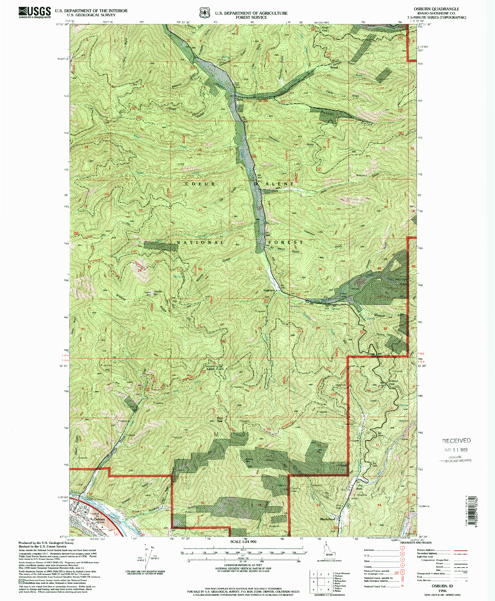 USGS 1:24000-SCALE QUADRANGLE FOR OSBURN, ID 1996