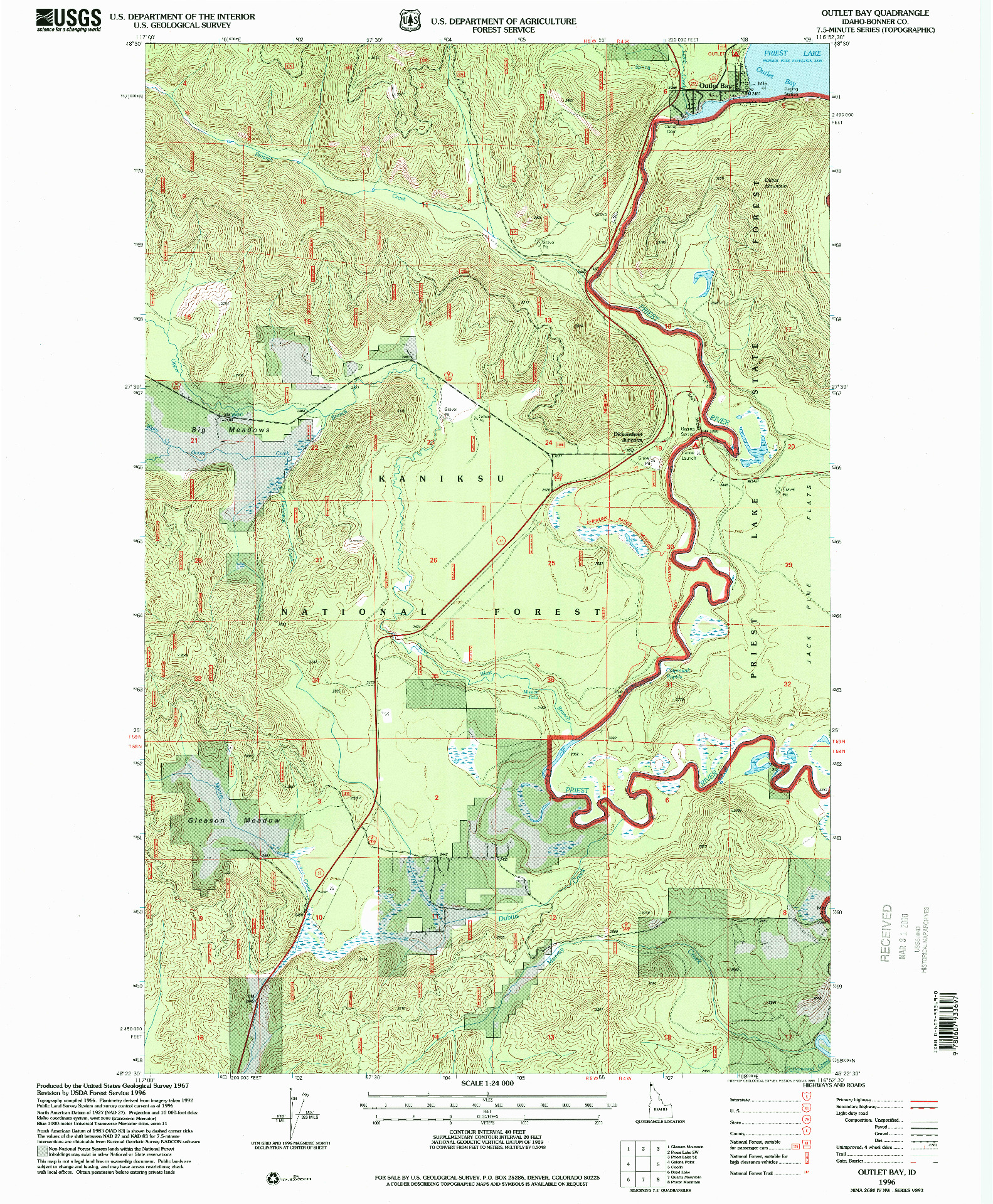 USGS 1:24000-SCALE QUADRANGLE FOR OUTLET BAY, ID 1996
