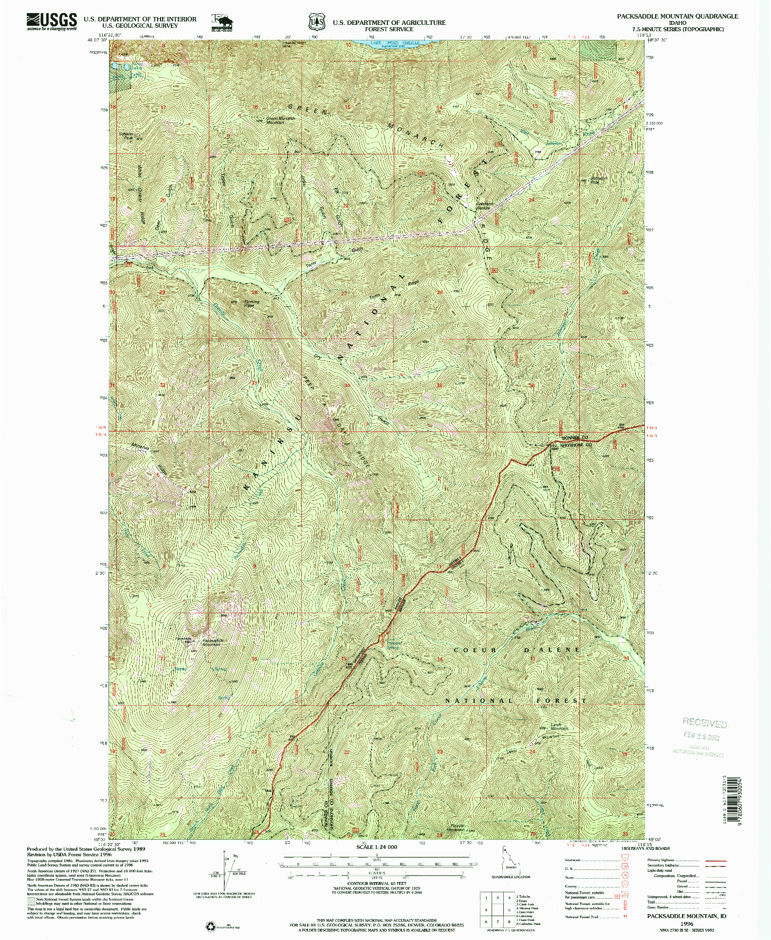 USGS 1:24000-SCALE QUADRANGLE FOR PACKSADDLE MOUNTAIN, ID 1996