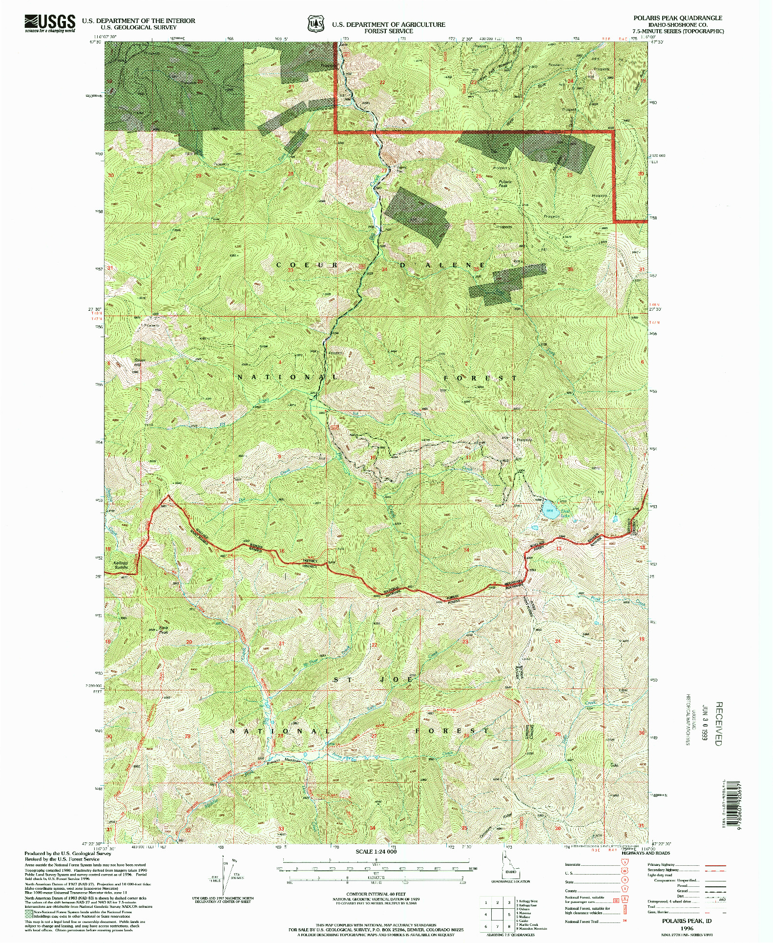 USGS 1:24000-SCALE QUADRANGLE FOR POLARIS PEAK, ID 1996