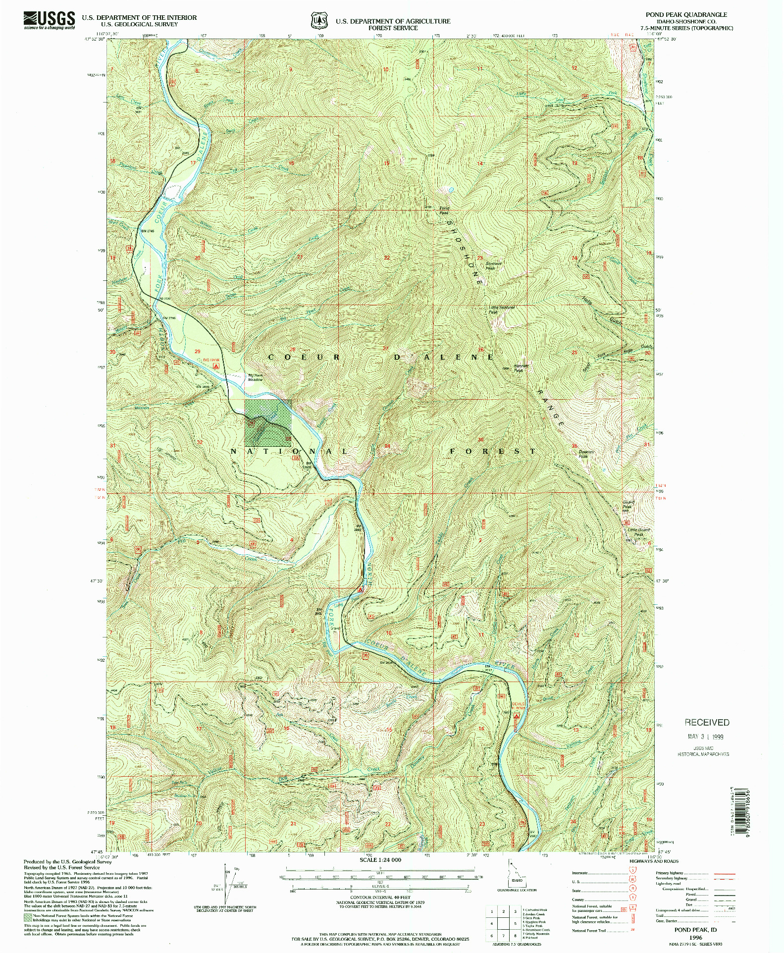 USGS 1:24000-SCALE QUADRANGLE FOR POND PEAK, ID 1996
