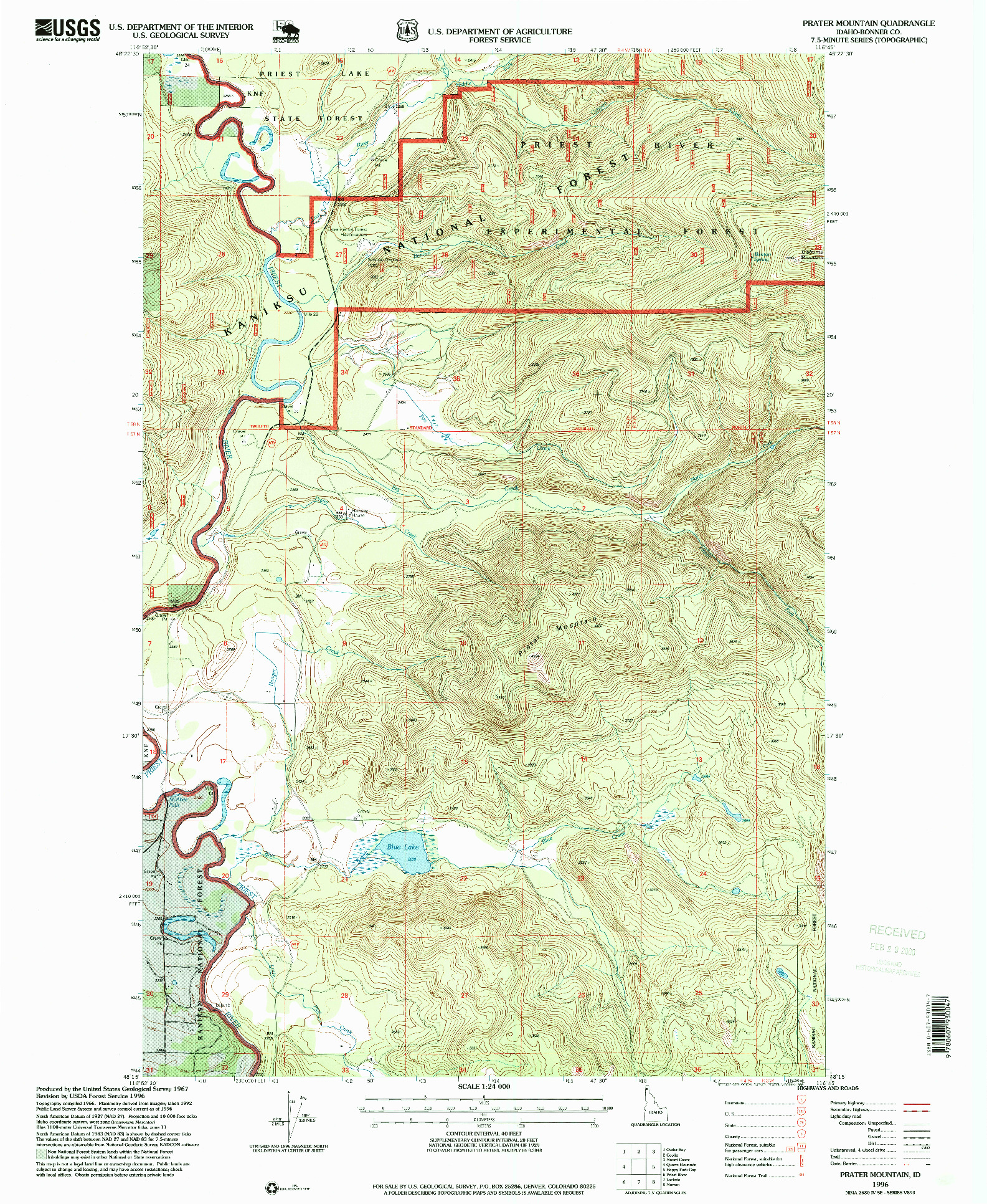 USGS 1:24000-SCALE QUADRANGLE FOR PRATER MOUNTAIN, ID 1996