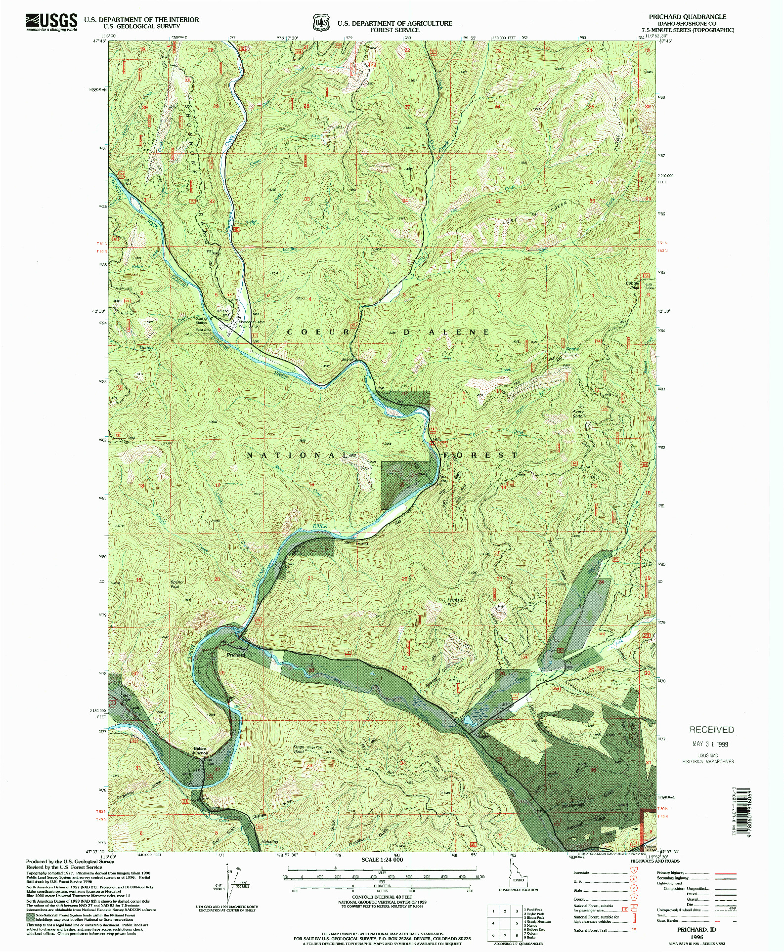 USGS 1:24000-SCALE QUADRANGLE FOR PRICHARD, ID 1996