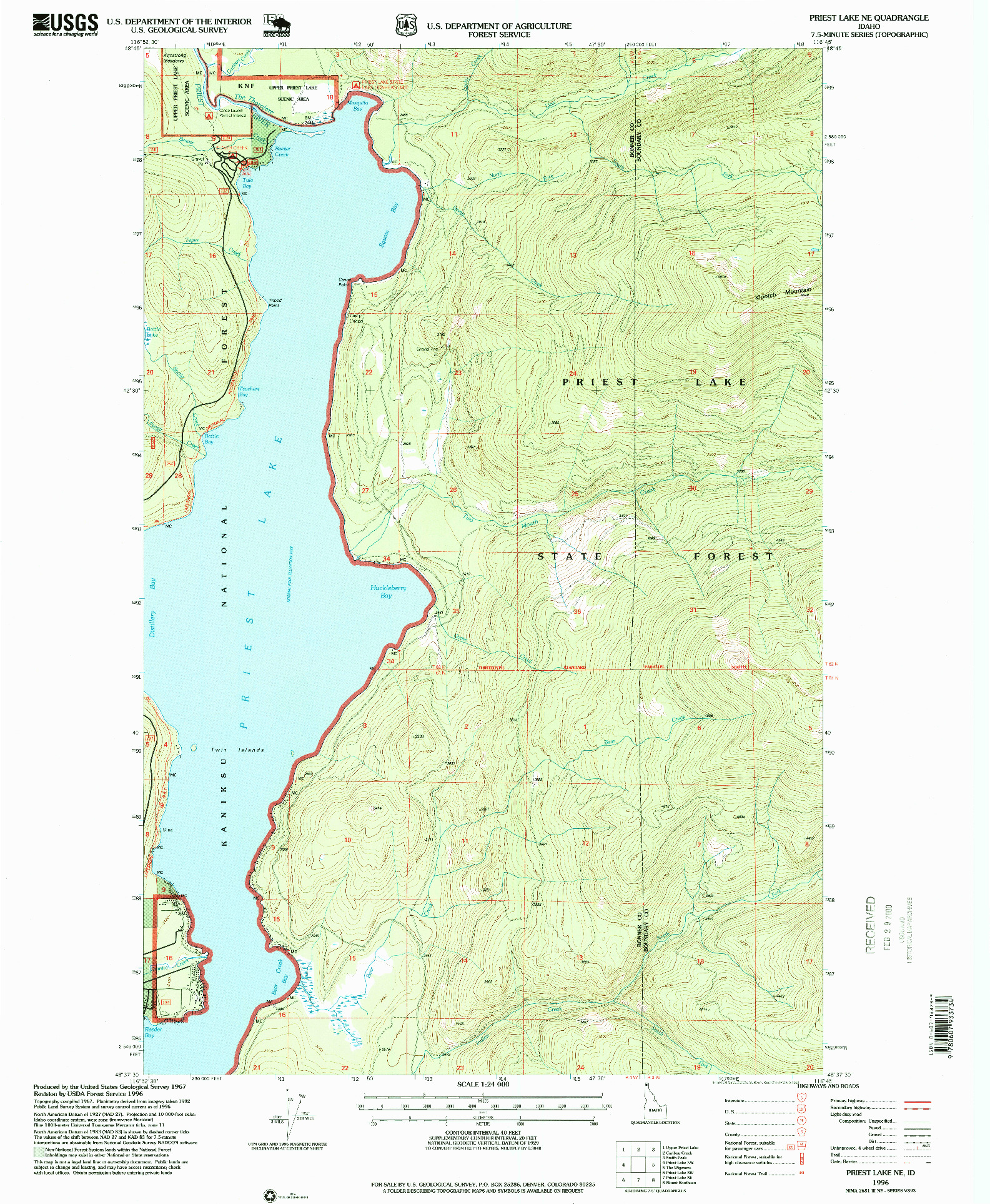 USGS 1:24000-SCALE QUADRANGLE FOR PRIEST LAKE NE, ID 1996
