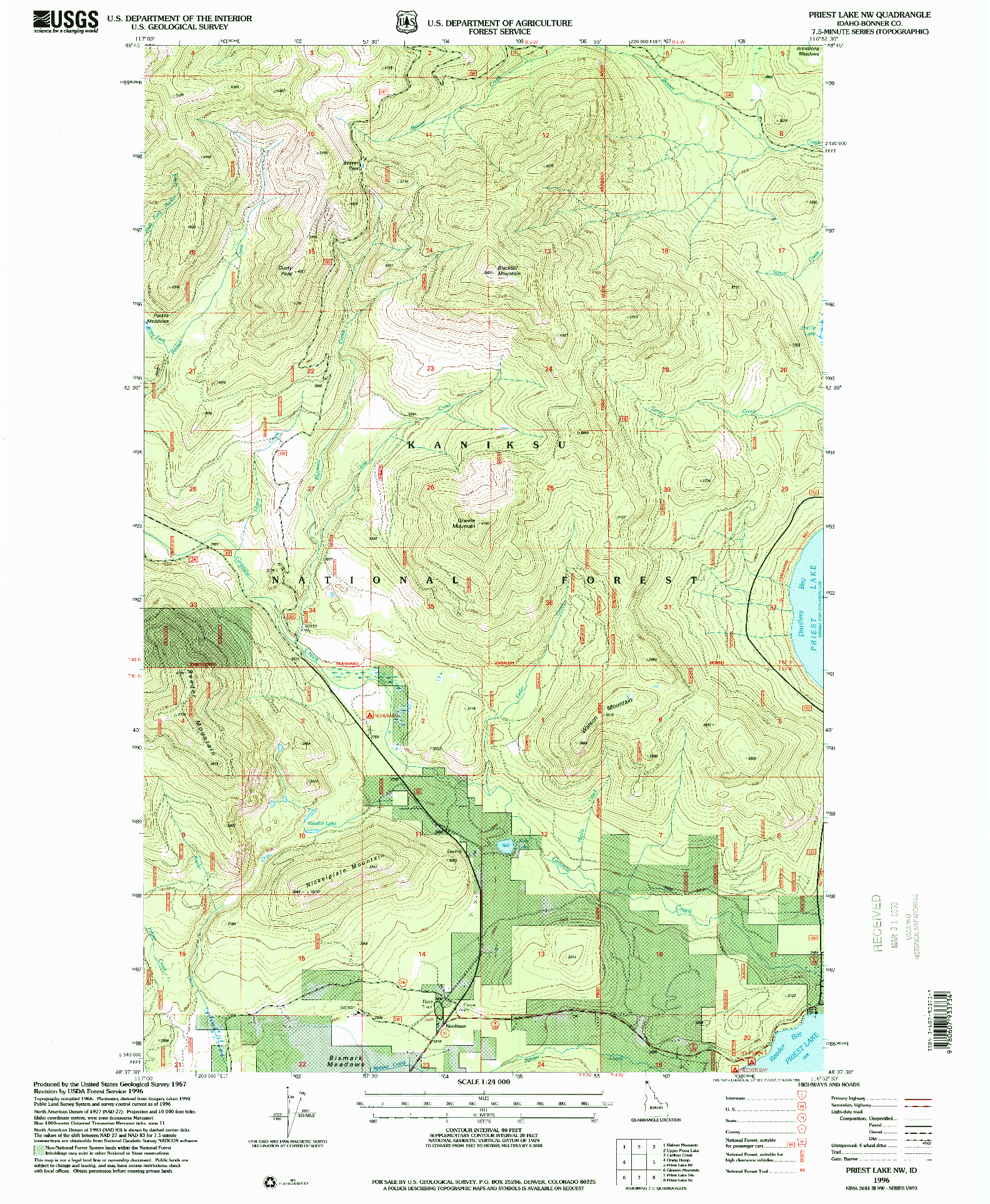 USGS 1:24000-SCALE QUADRANGLE FOR PRIEST LAKE NW, ID 1996