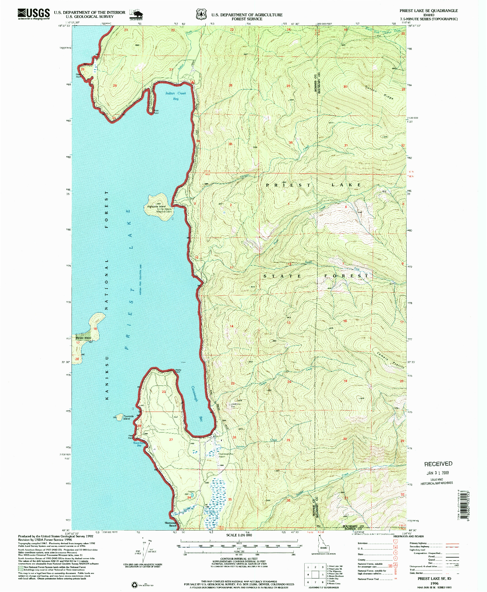 USGS 1:24000-SCALE QUADRANGLE FOR PRIEST LAKE SE, ID 1996