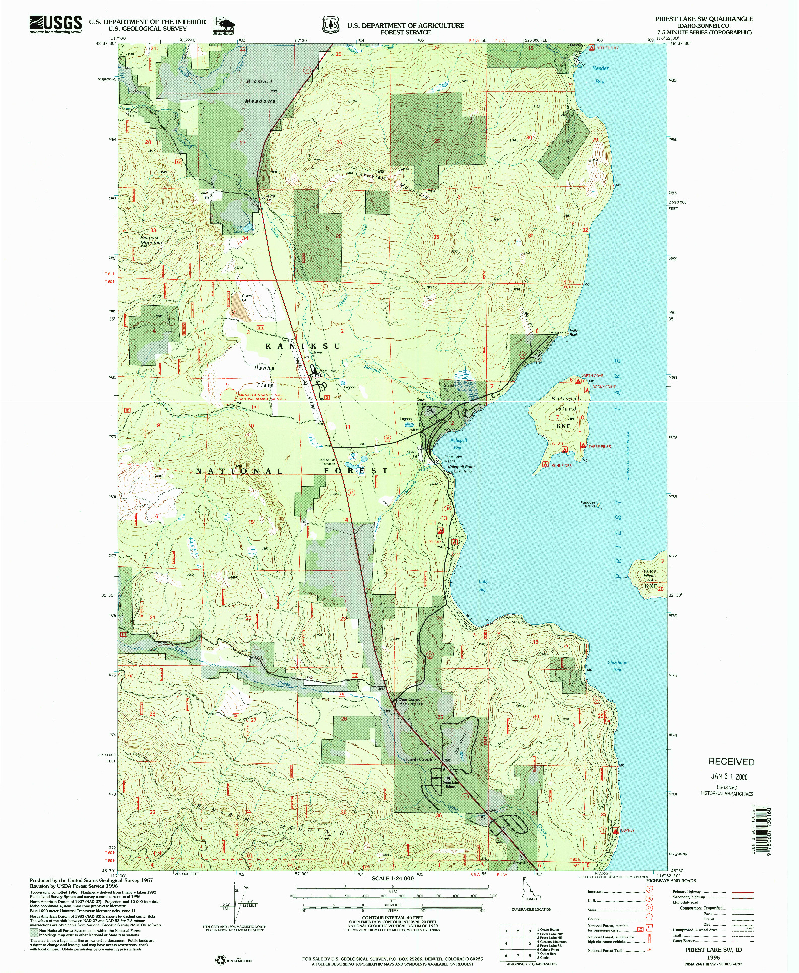 USGS 1:24000-SCALE QUADRANGLE FOR PRIEST LAKE SW, ID 1996