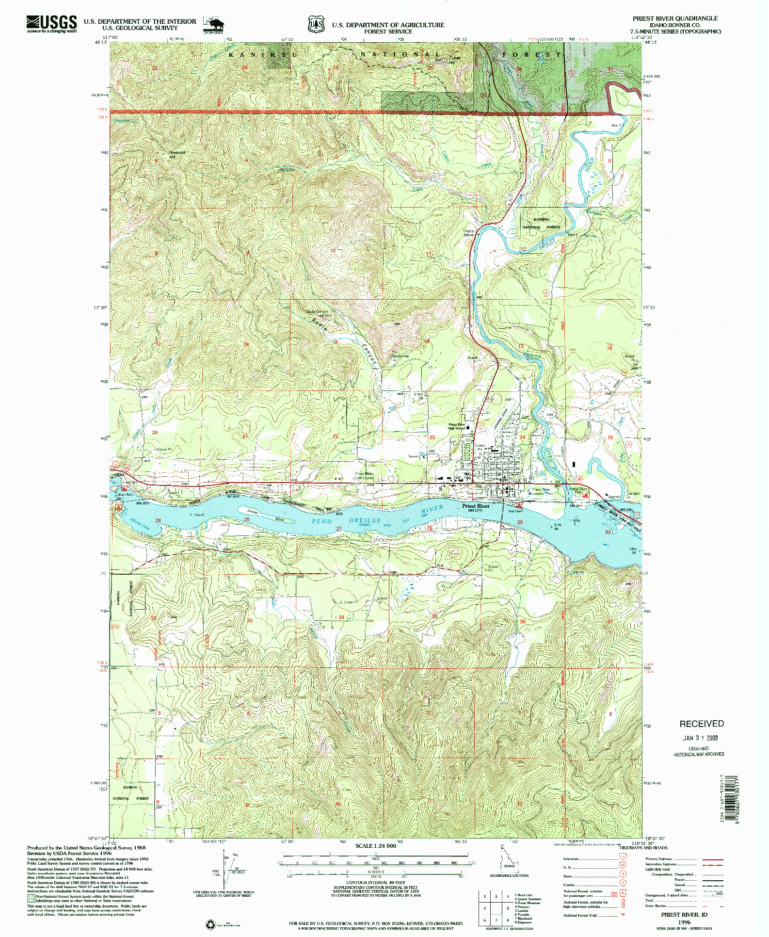 USGS 1:24000-SCALE QUADRANGLE FOR PRIEST RIVER, ID 1996