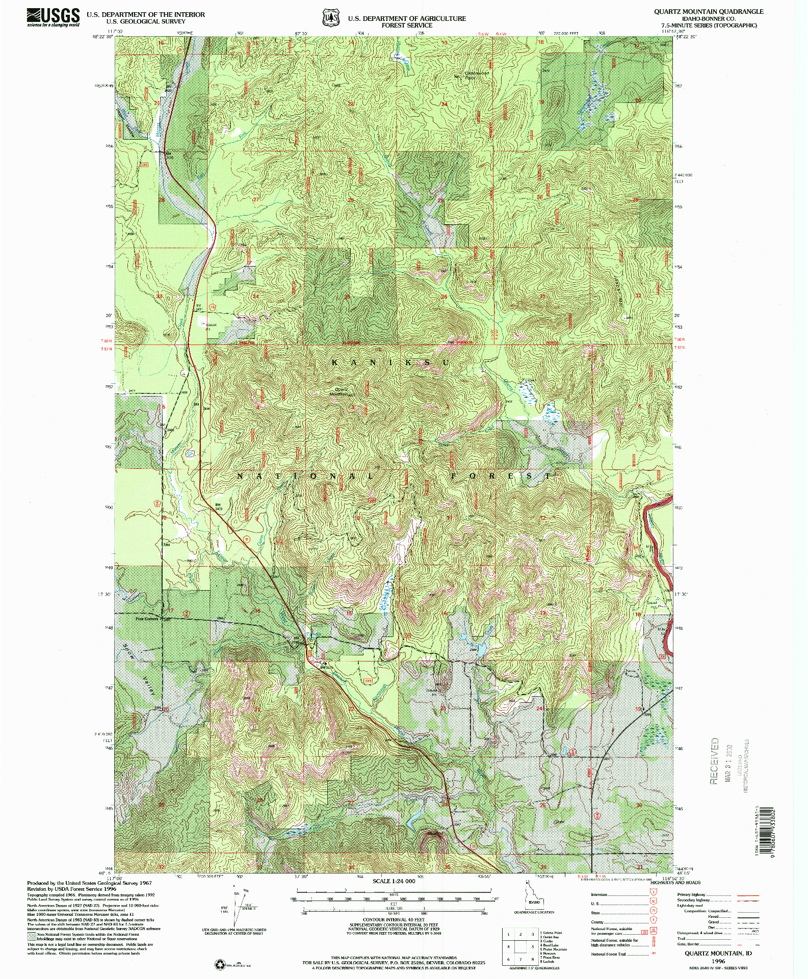 USGS 1:24000-SCALE QUADRANGLE FOR QUARTZ MOUNTAIN, ID 1996