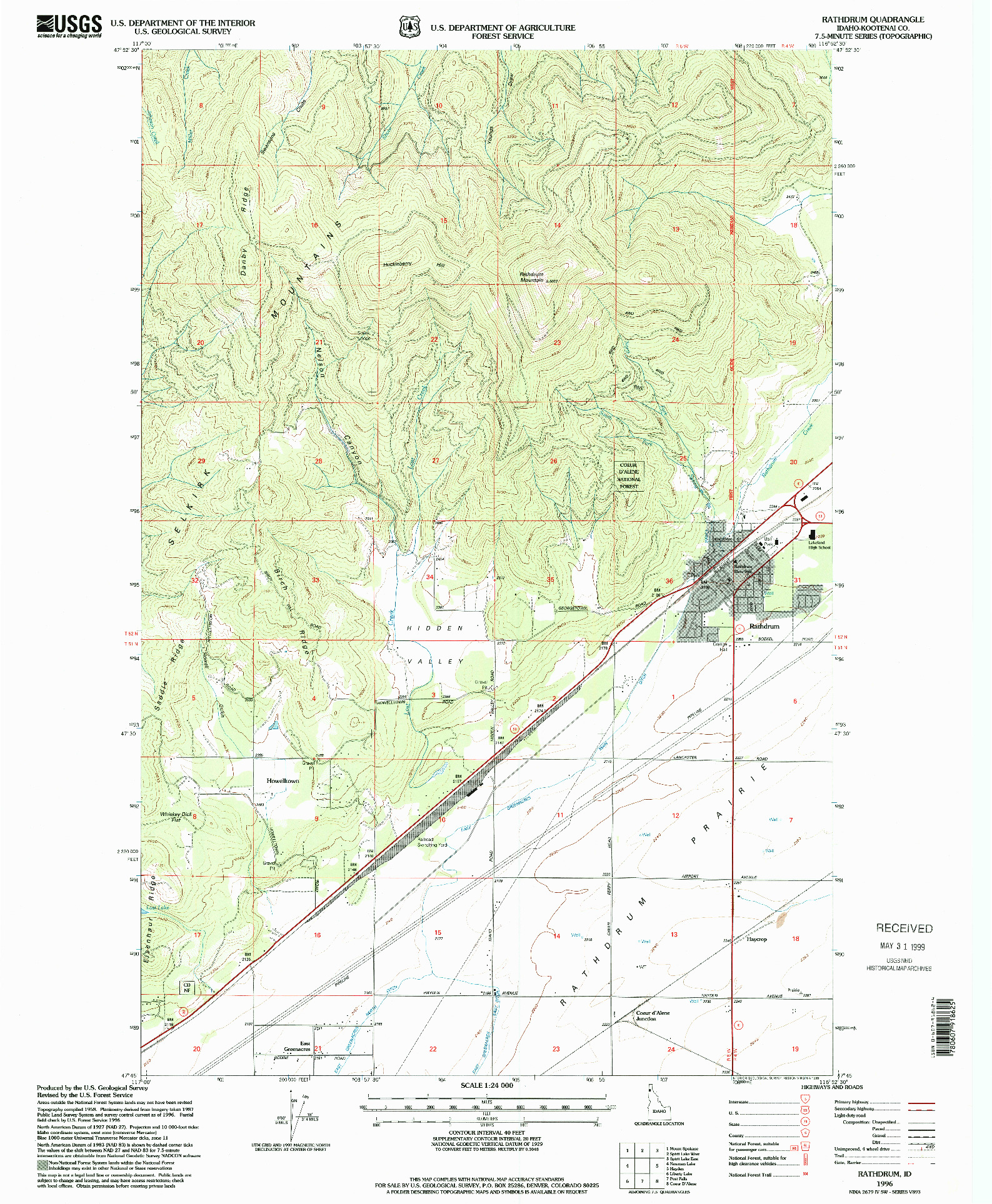 USGS 1:24000-SCALE QUADRANGLE FOR RATHDRUM, ID 1996