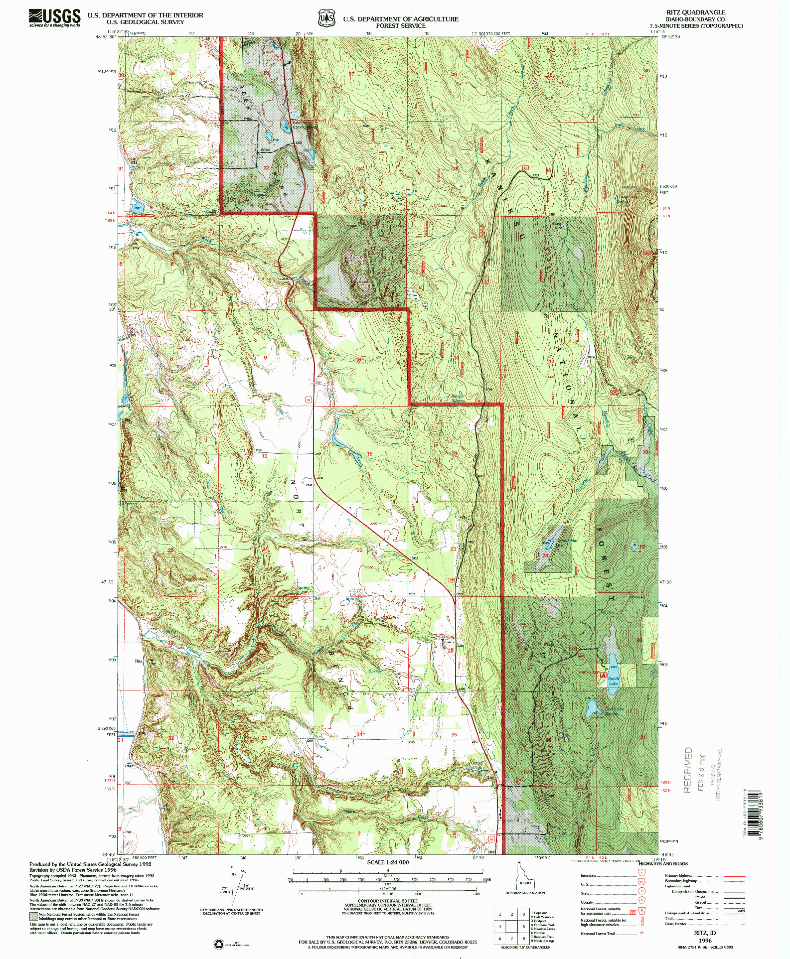 USGS 1:24000-SCALE QUADRANGLE FOR RITZ, ID 1996