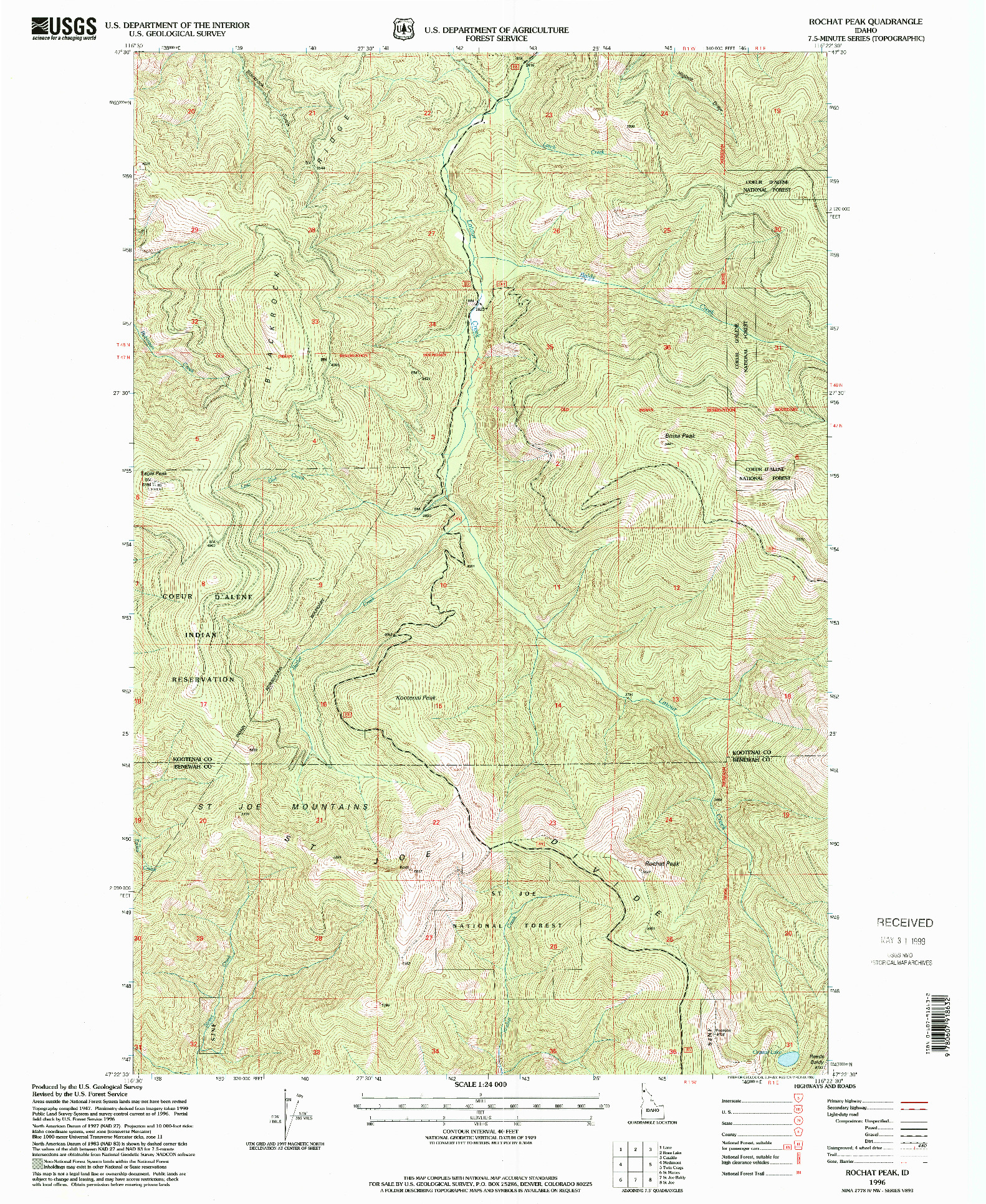 USGS 1:24000-SCALE QUADRANGLE FOR ROCHAT PEAK, ID 1996