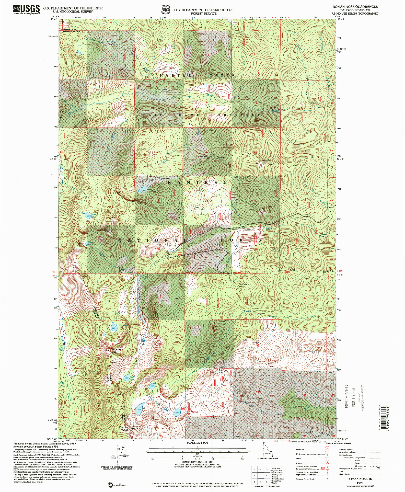 USGS 1:24000-SCALE QUADRANGLE FOR ROMAN NOSE, ID 1996