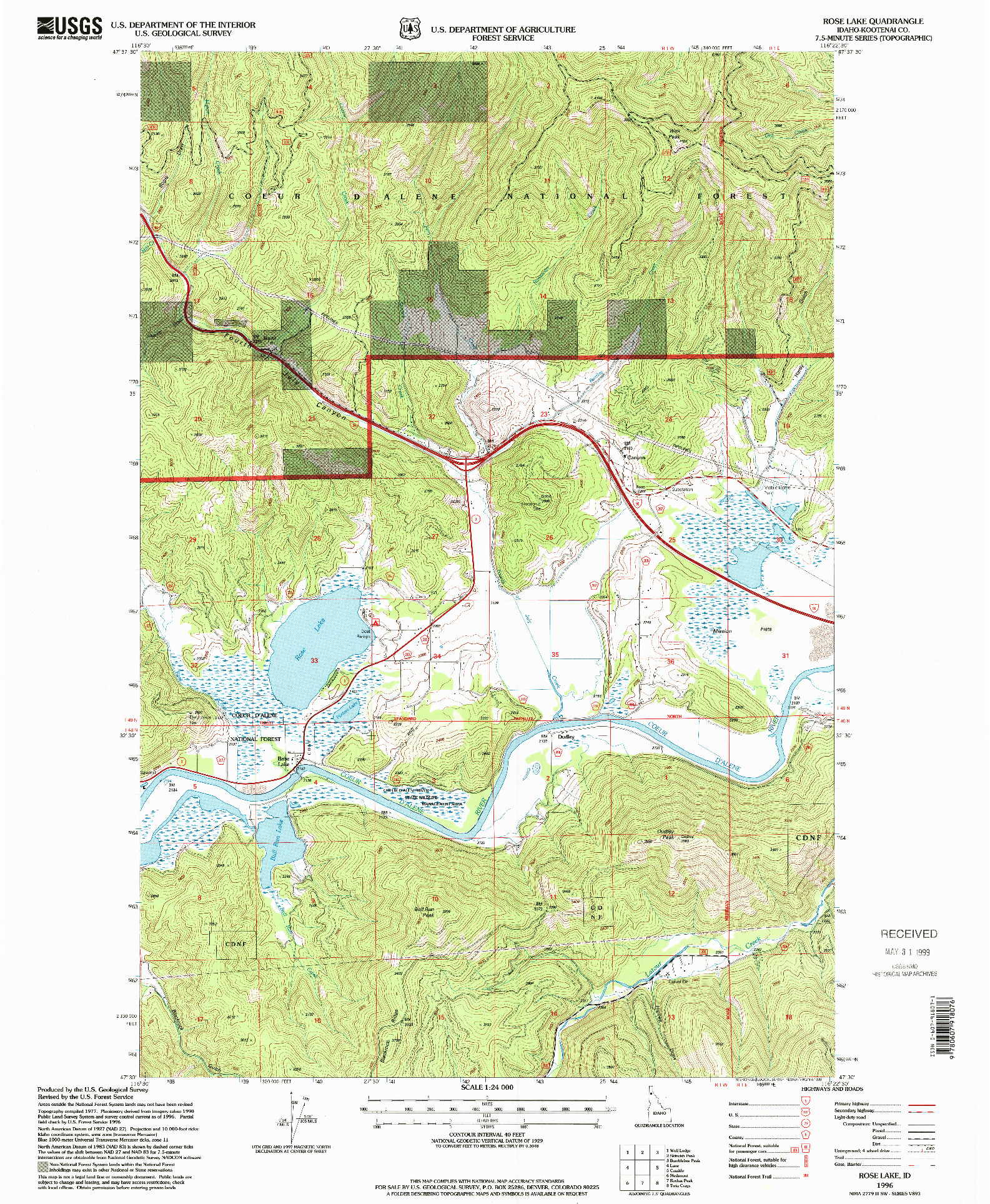 USGS 1:24000-SCALE QUADRANGLE FOR ROSE LAKE, ID 1996