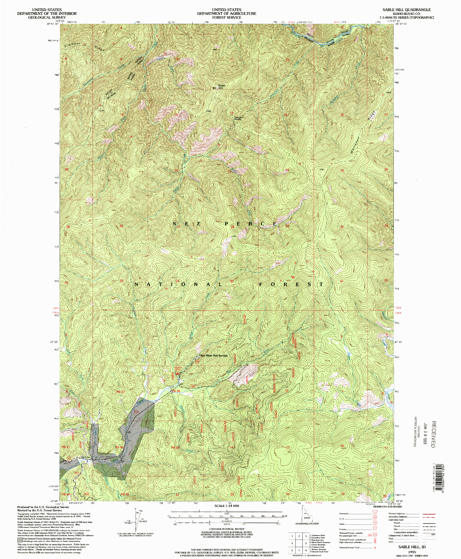 USGS 1:24000-SCALE QUADRANGLE FOR SABLE HILL, ID 1995