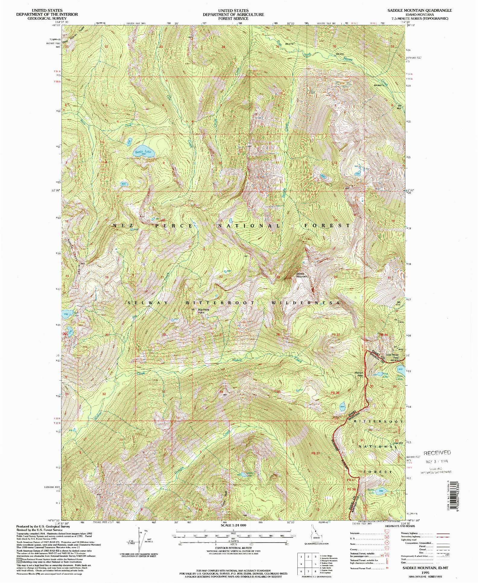 USGS 1:24000-SCALE QUADRANGLE FOR SADDLE MOUNTAIN, ID 1995