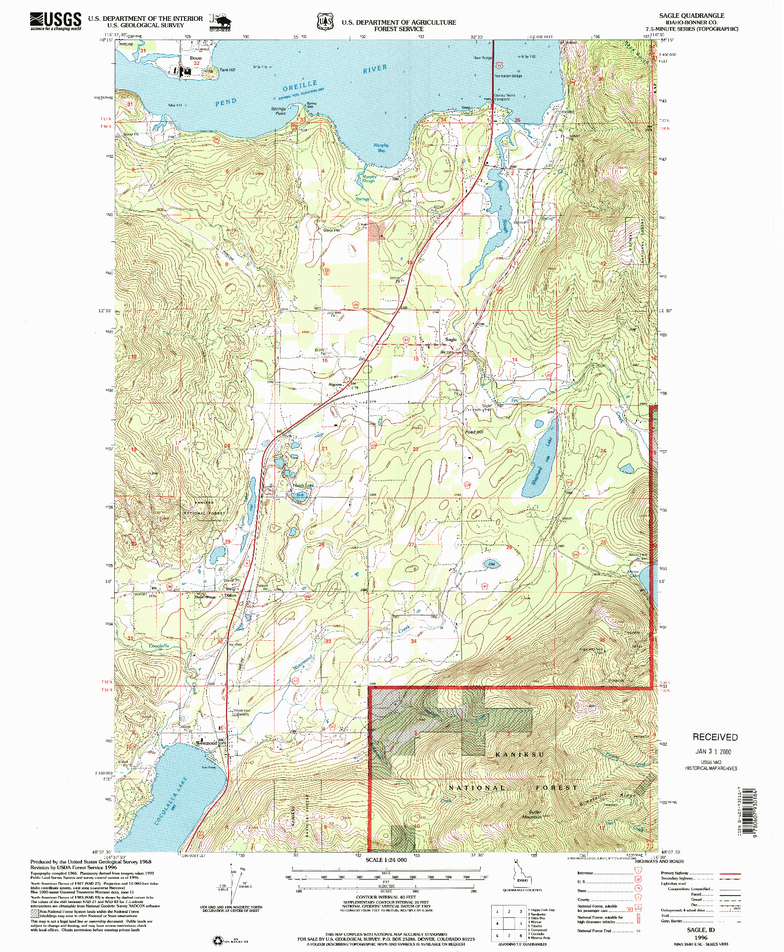 USGS 1:24000-SCALE QUADRANGLE FOR SAGLE, ID 1996