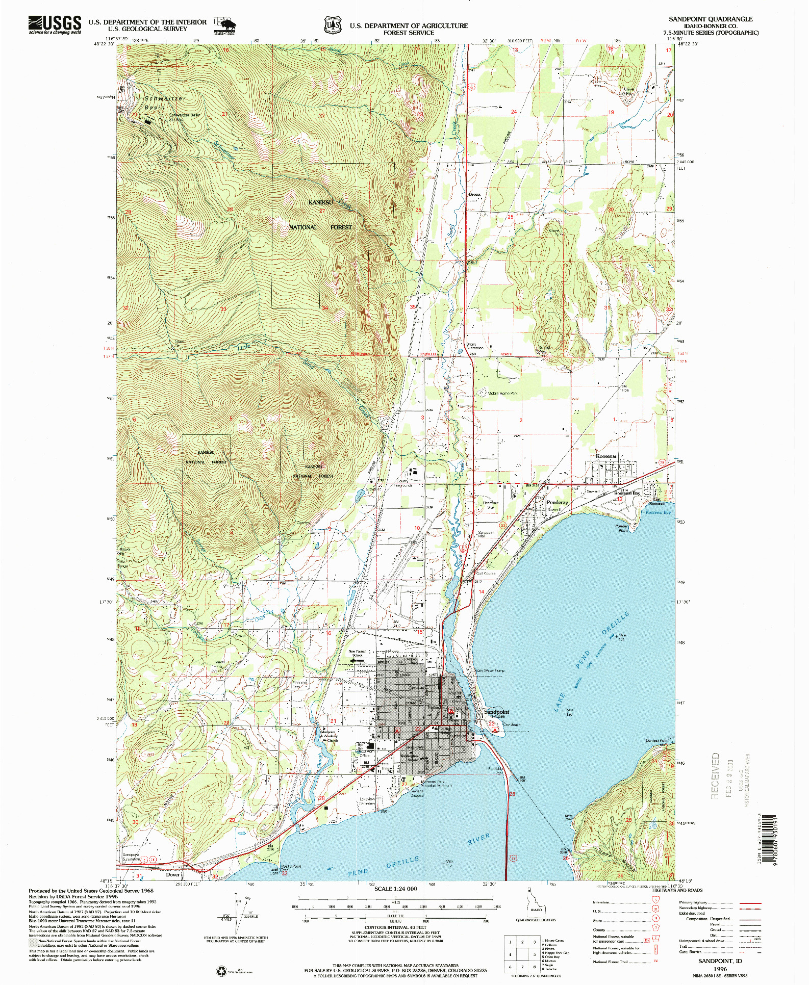 USGS 1:24000-SCALE QUADRANGLE FOR SANDPOINT, ID 1996