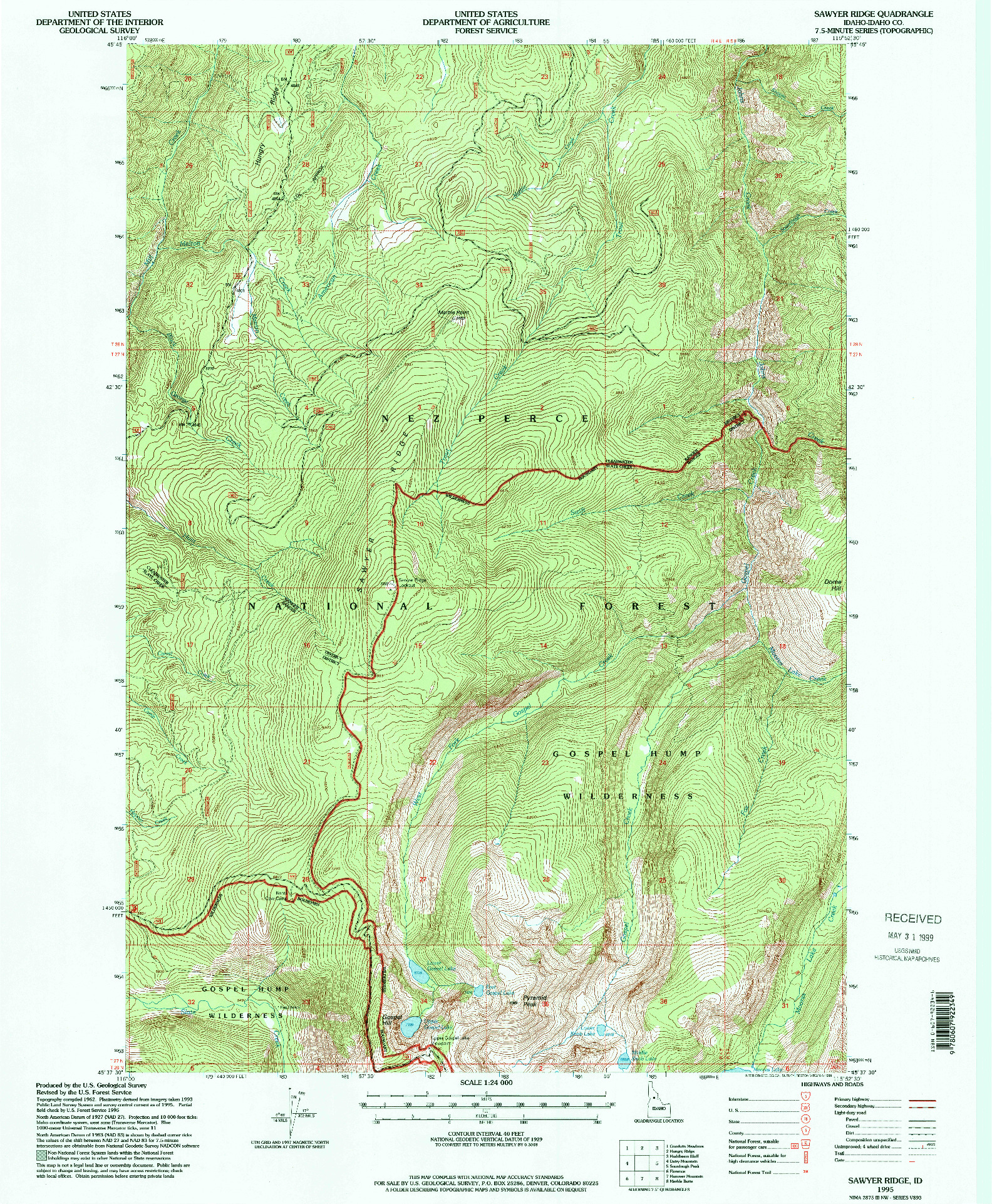 USGS 1:24000-SCALE QUADRANGLE FOR SAWYER RIDGE, ID 1995