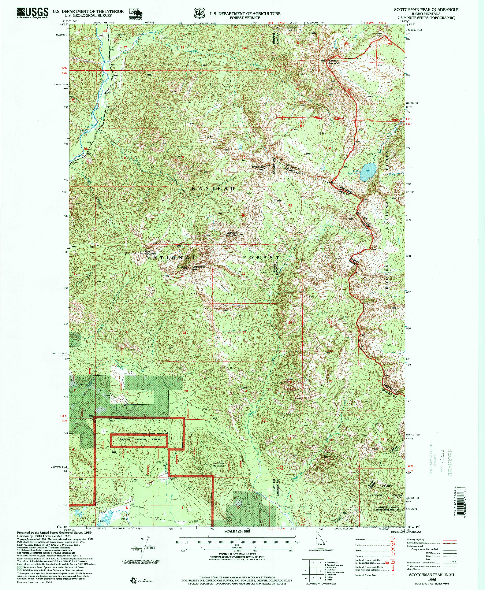 USGS 1:24000-SCALE QUADRANGLE FOR SCOTCHMAN PEAK, ID 1996