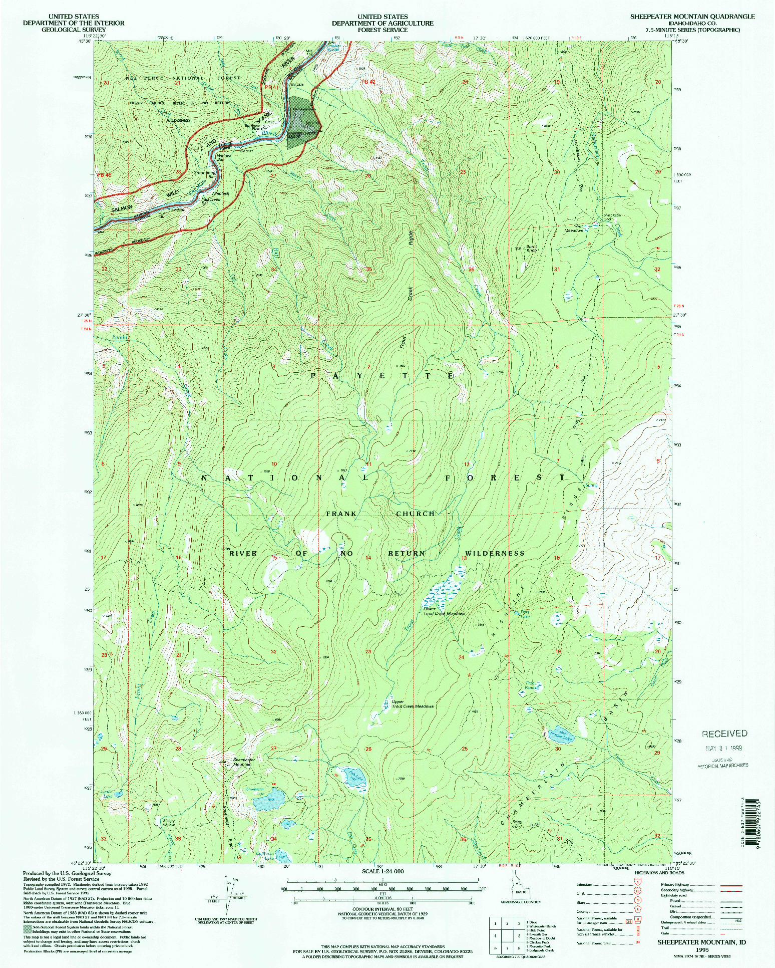 USGS 1:24000-SCALE QUADRANGLE FOR SHEEPEATER MOUNTAIN, ID 1995
