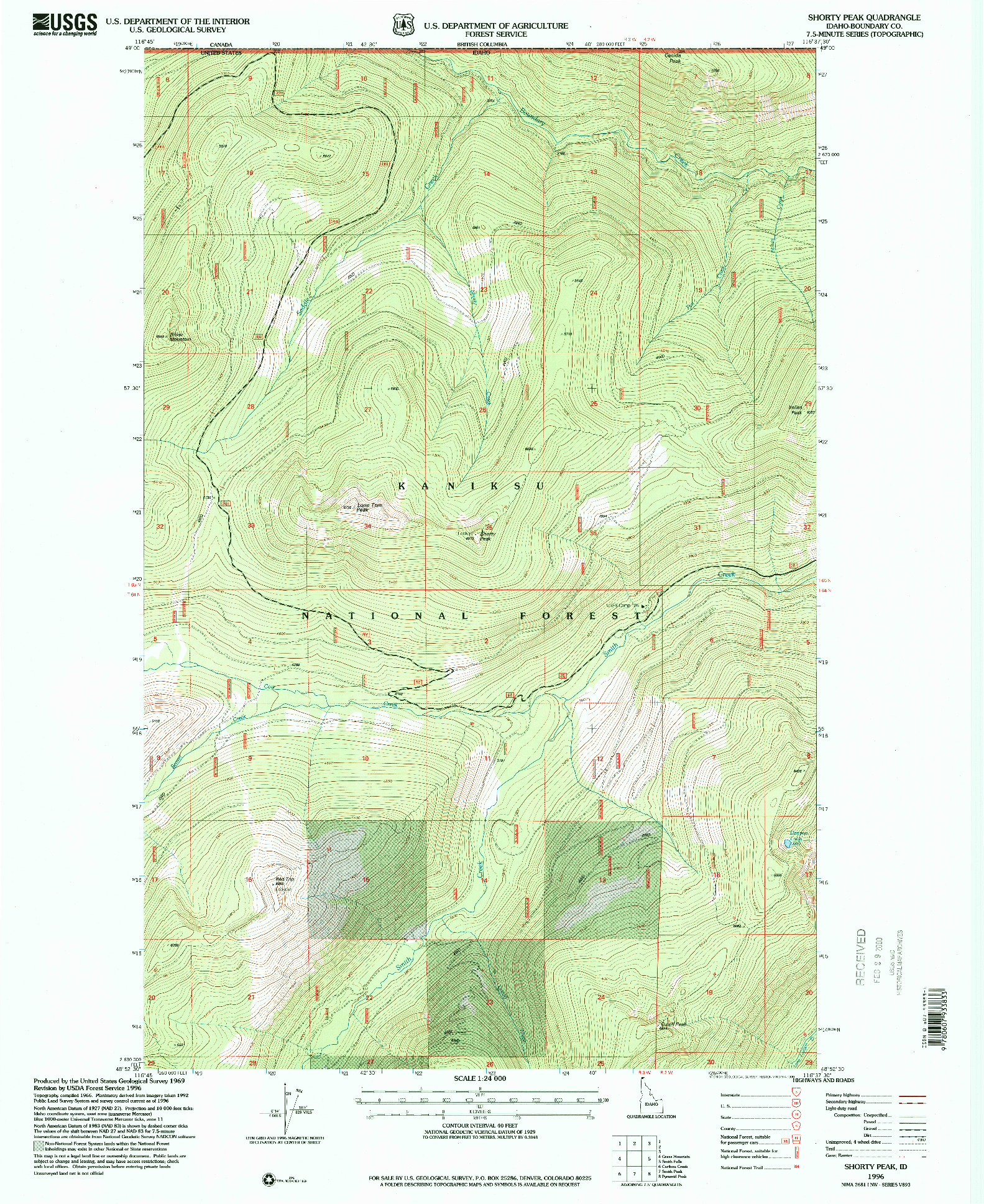 USGS 1:24000-SCALE QUADRANGLE FOR SHORTY PEAK, ID 1996