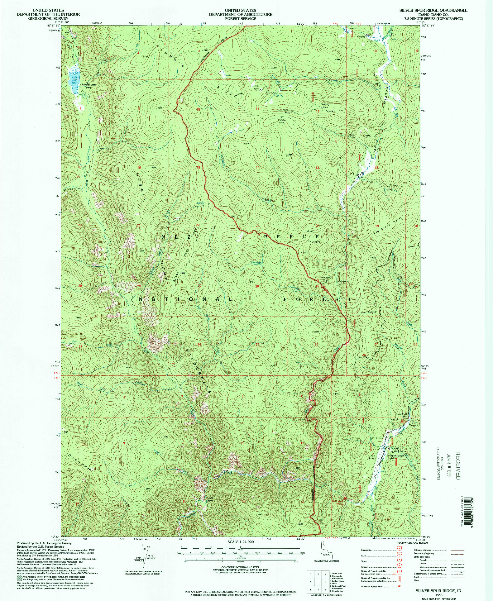 USGS 1:24000-SCALE QUADRANGLE FOR SILVER SPUR RIDGE, ID 1995