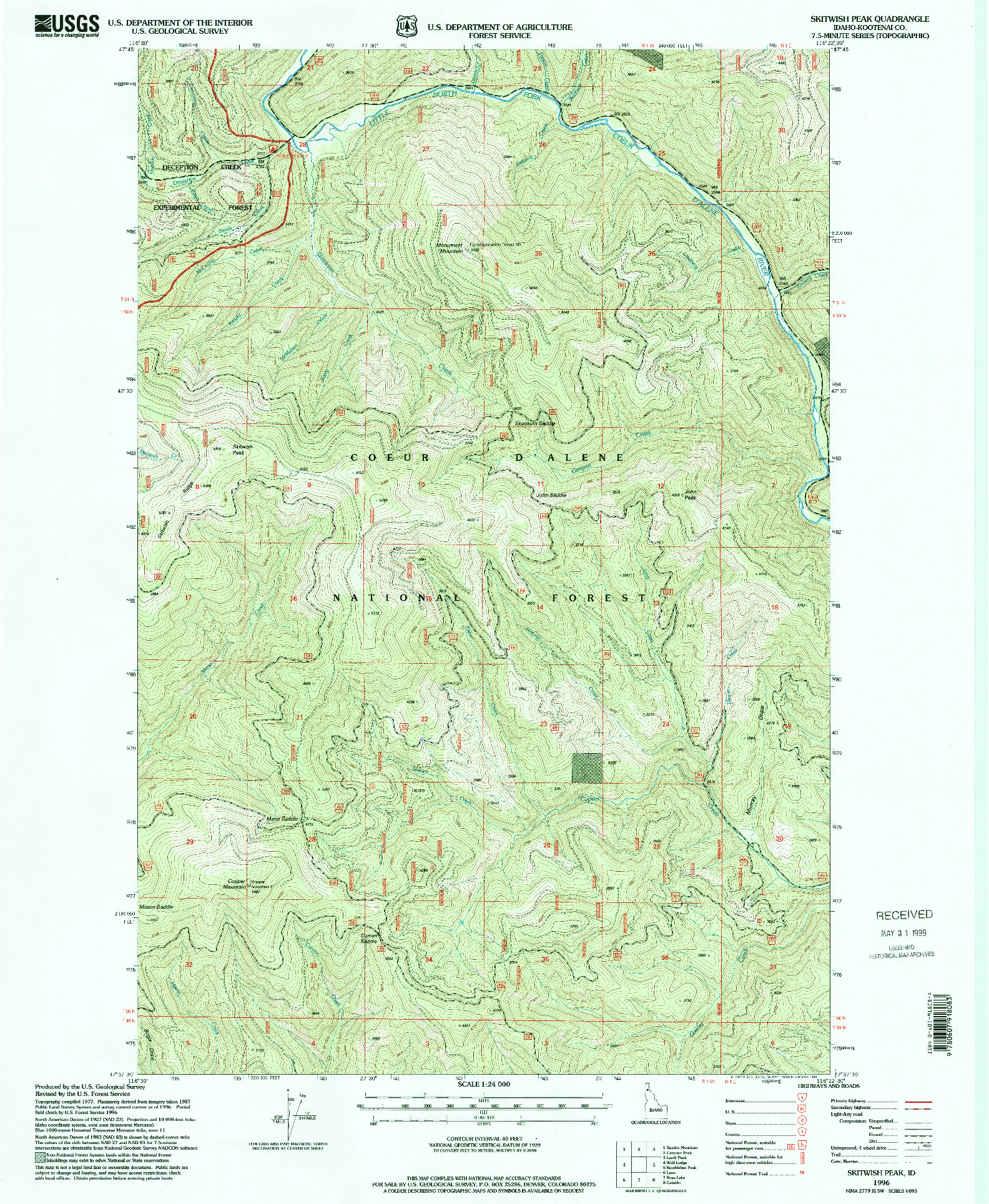 USGS 1:24000-SCALE QUADRANGLE FOR SKITWISH PEAK, ID 1996