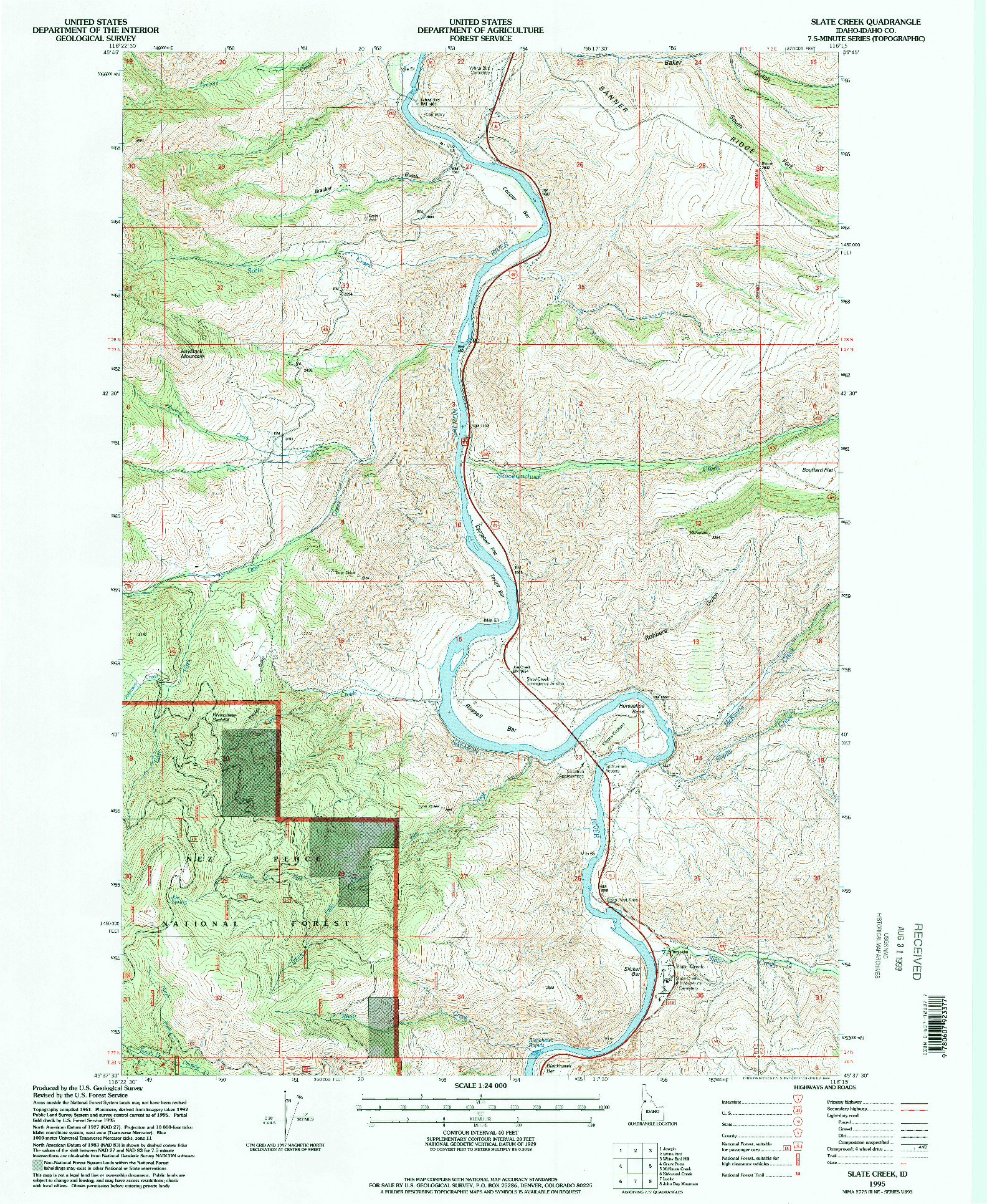 USGS 1:24000-SCALE QUADRANGLE FOR SLATE CREEK, ID 1995