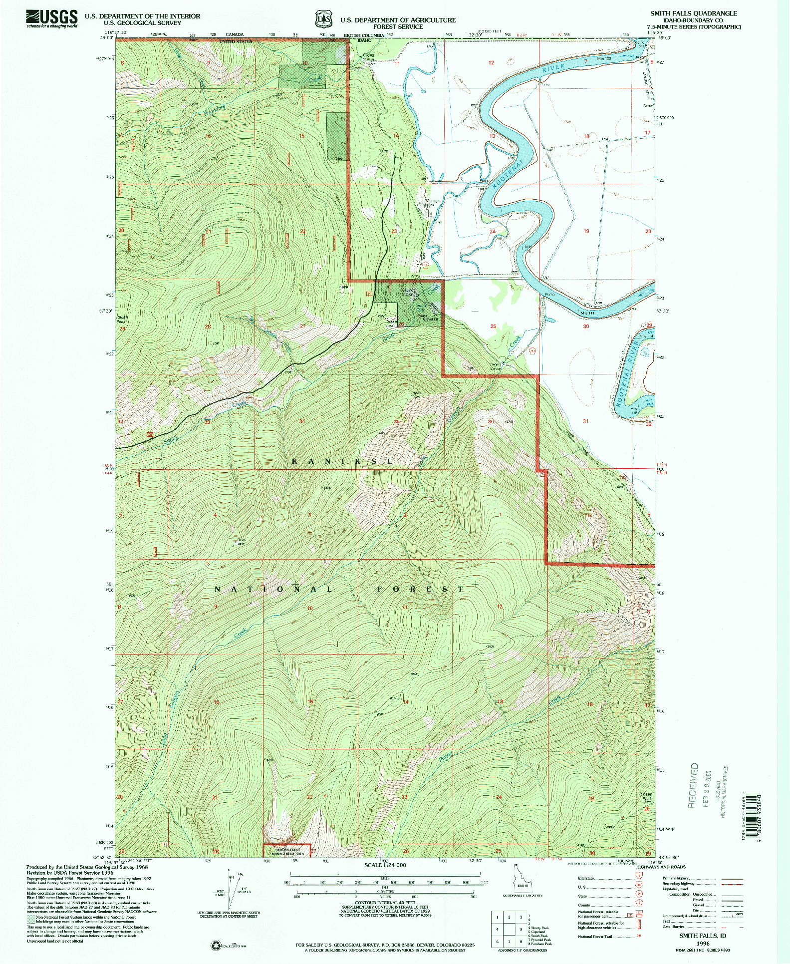 USGS 1:24000-SCALE QUADRANGLE FOR SMITH FALLS, ID 1996